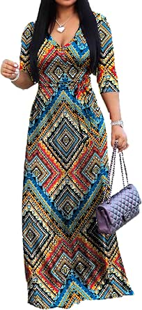 Vunahzma Women's Plus Size Floral Maxi Dress - Casual V-Neck 3/4 Sleeve Sundress For Summer - View #8