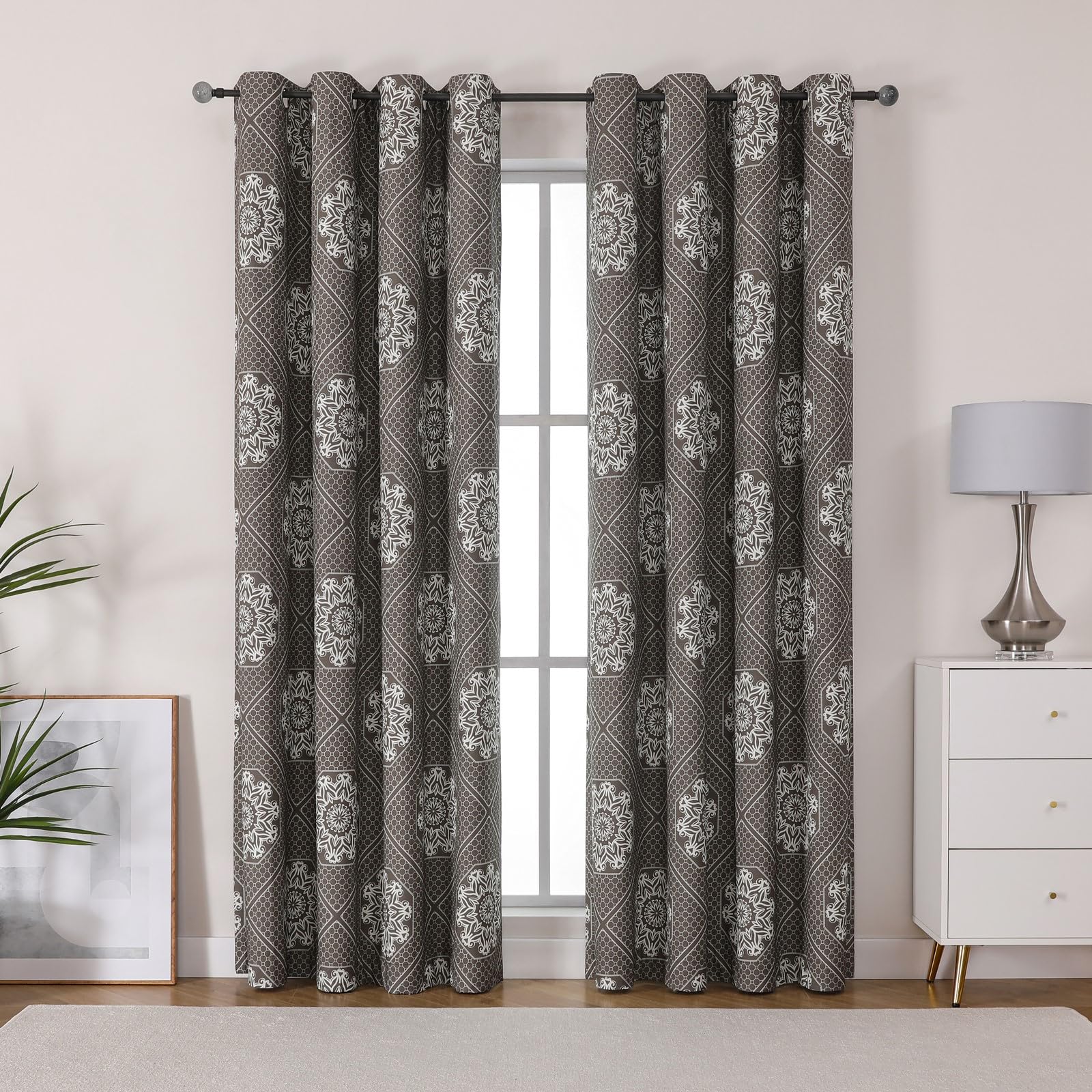 Airwill Vintage Medallion Pattern Blackout Curtains — Room Darkening 84 Inches 2 Panels Set, Grommet Top Window Treatment Drapes (52 x 84 Inches, 2 Panels, Coffee)