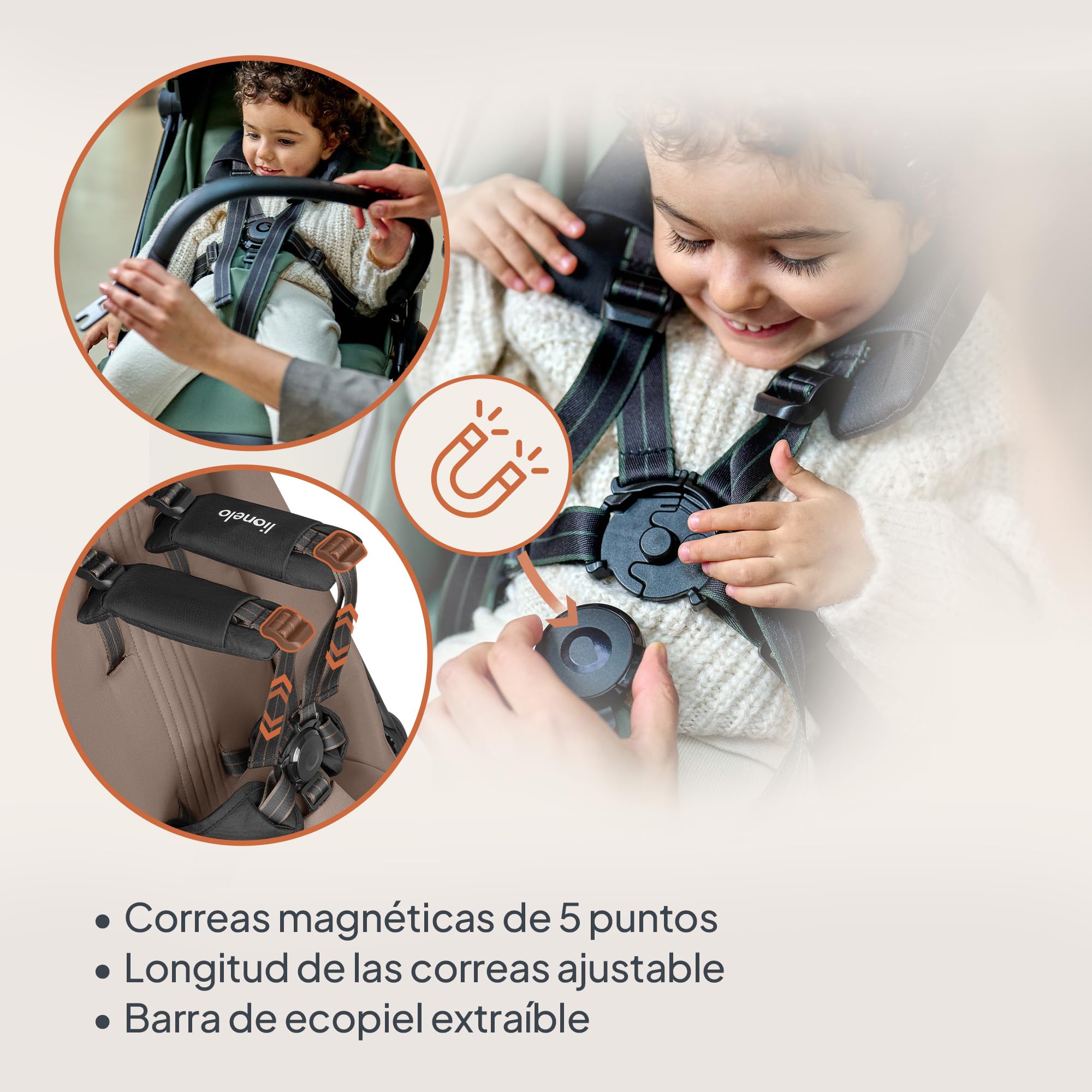 LIONELO Silla Paseo Ligera Bess hasta 22 kg de 6 m a 4 años Ruedas giratorias PU 360° Plegado con una Sola Mano, Respaldo Ajustable, Capota Impermeable Ligera 7,5 kg Cesta de la Compra | De 6 m a 4 años Ruedas Giratorias PU 360° Plegado con una Sola Mano,