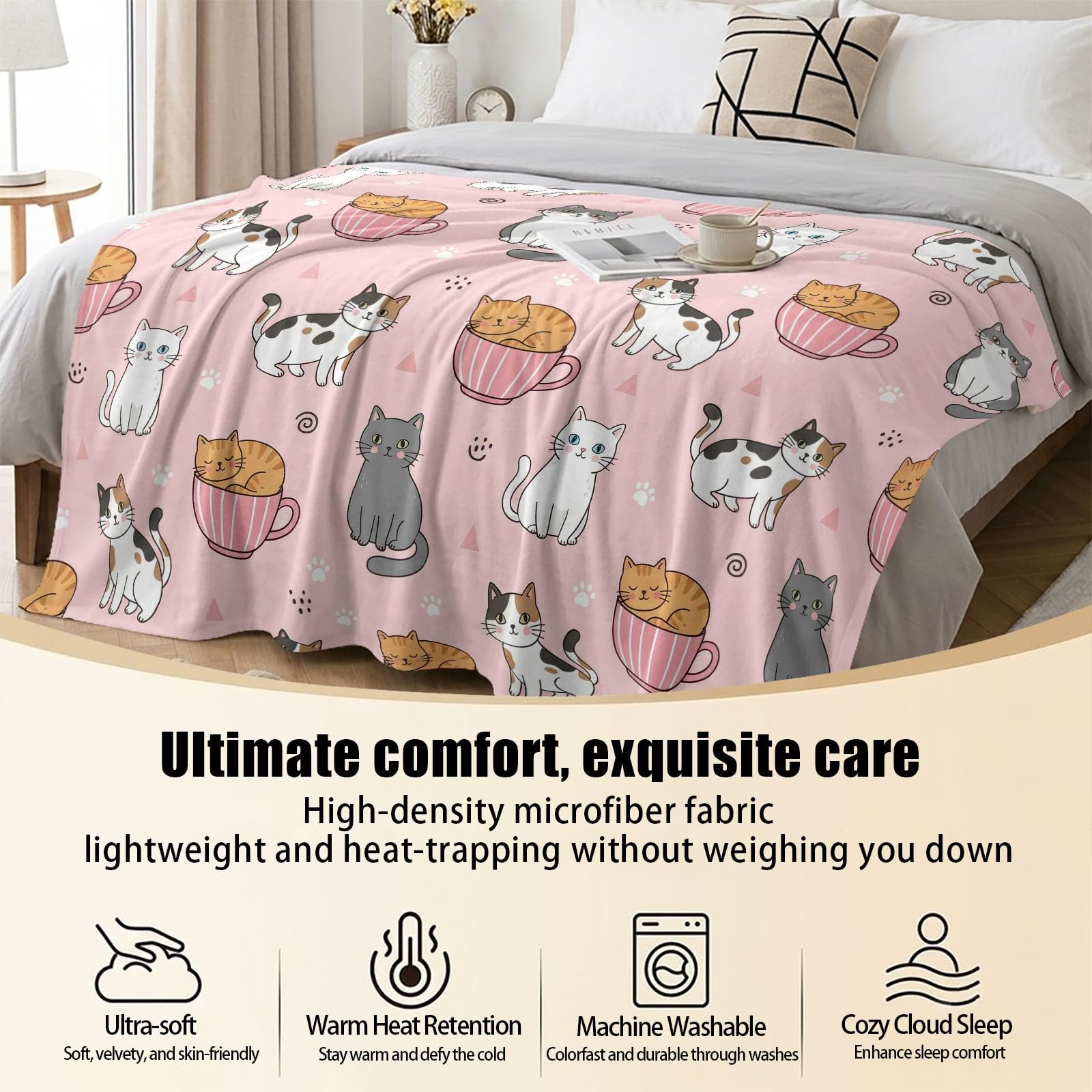 Coperta rosa, 150 x 200 cm, in pile di flanella, motivo cartone animato giapponese, simpatica, per divano, letto, viaggi, simpatica, soffice, lavabile, decorazione per la casa, per ragazzi, ragazze