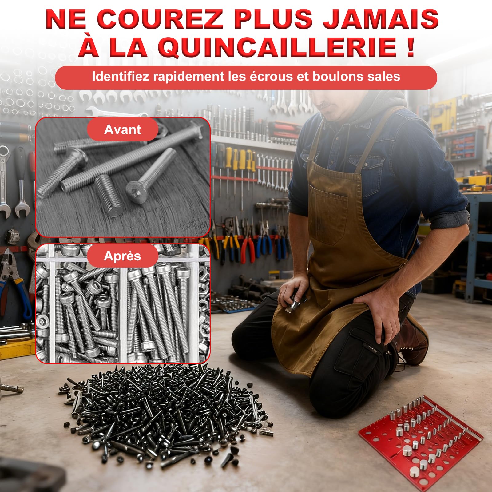 Jauge de filetage 44 trous - Testeur de filetage 4 en 1 en alliage d'aluminium avec filetage métrique et impérial, pour mesurer les dimensions des écrous et des vis, mesurer la longueur et le diamètre
