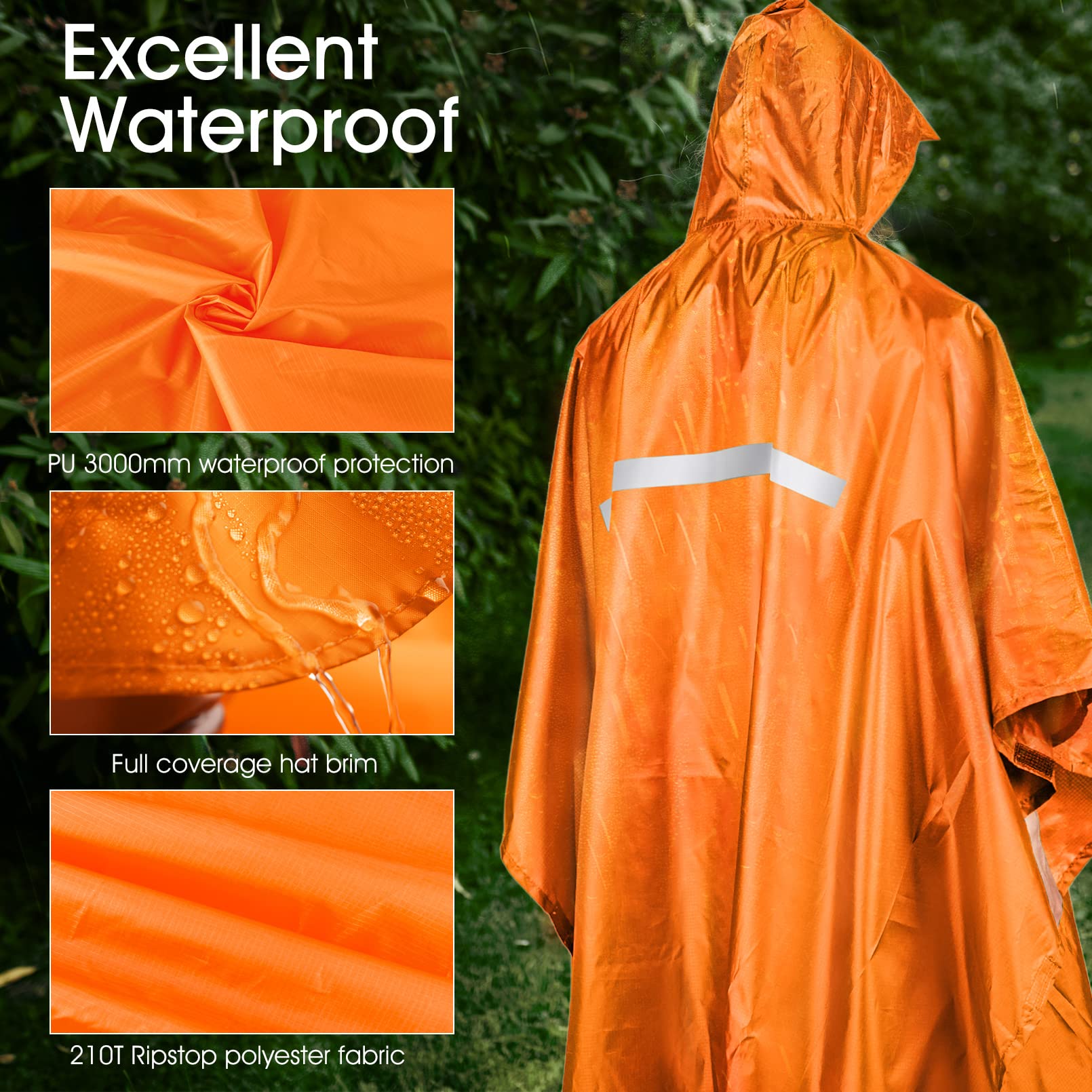 Poncho imperméable léger réutilisable avec pochette de transport pour cyclisme, randonnée, camping, activités de plein air