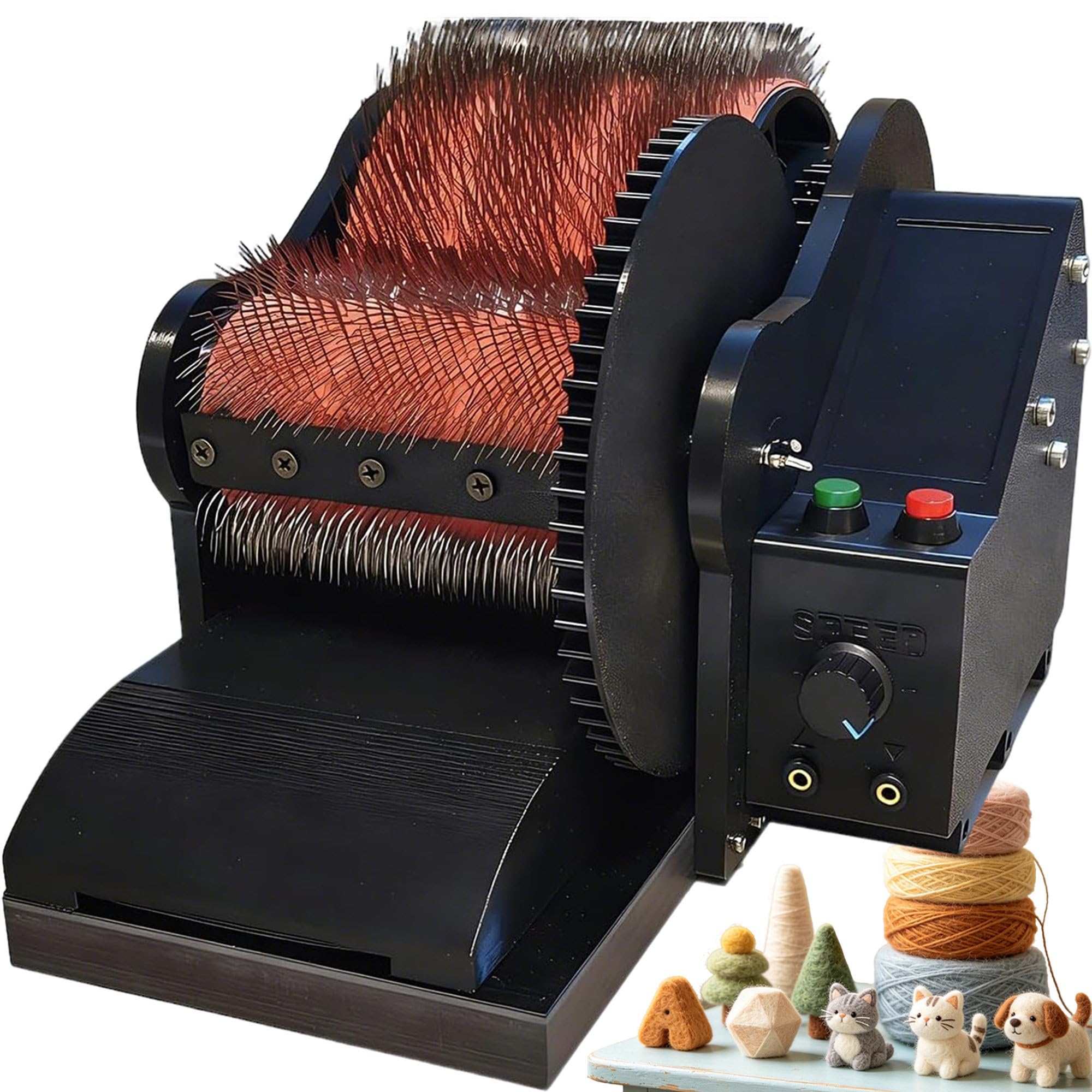 PoiToe Fiber Blending and Combing Machine Electric Drum Carder 50W Motor with Metal Gear Assembly and Dual-Foot Pedal Speed Control, for Wool, Silk, Angora, Pet Hair, Impurity Removal. Unit