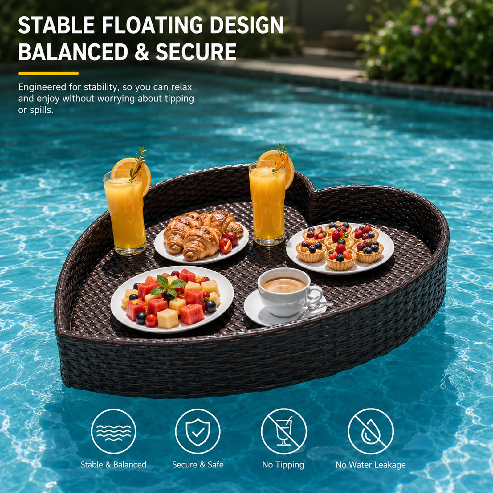Schwimmendes Pooltablett aus Rattan, Große Floating Pool Bar für Getränke Snacks und Brunch, Pool Tablett für Whirlpool Spa Gartenparty und Sommer Entspannung