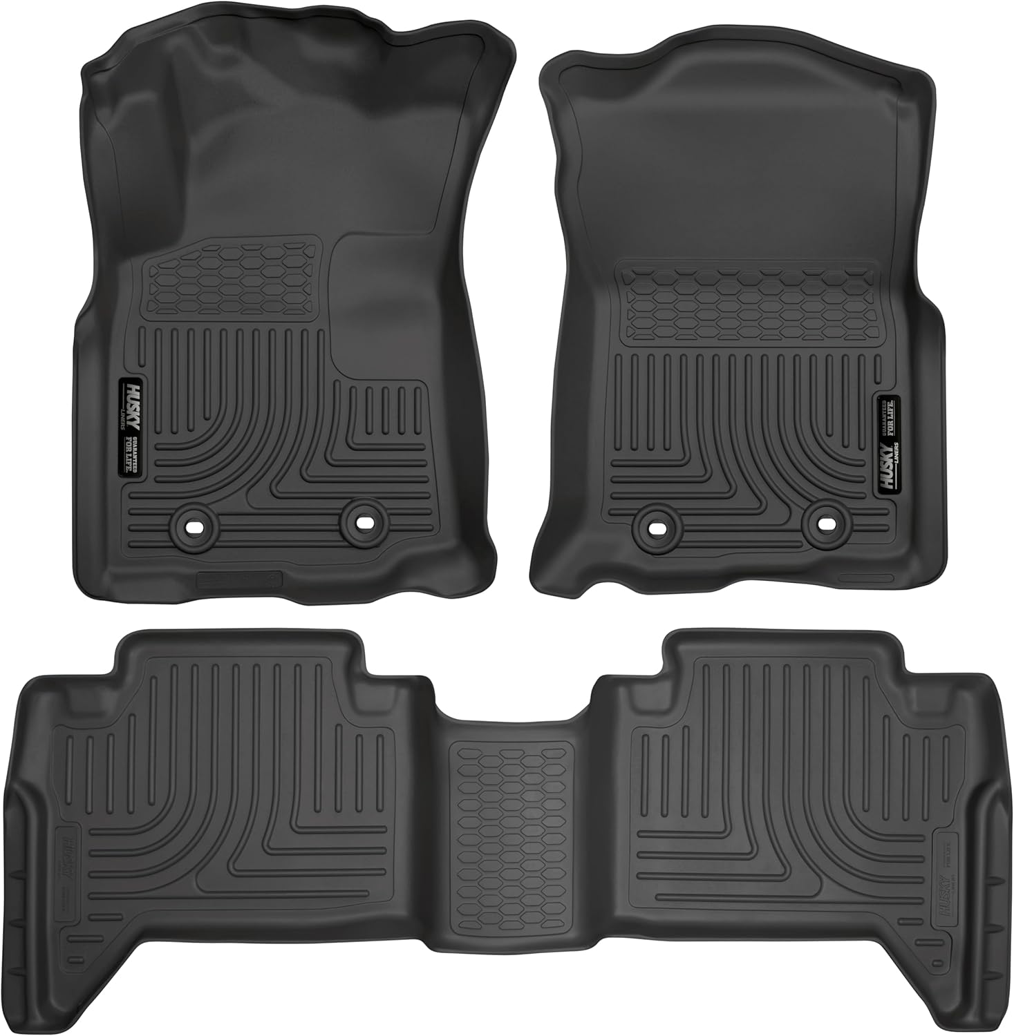 Husky Liners Weatherbeater Floor Mats | Fits 2018-2023 Toyota Tacoma, Automatic Transmission & Double CAB ONLY | Front & 2nd Row, 3-pc Black - 93941