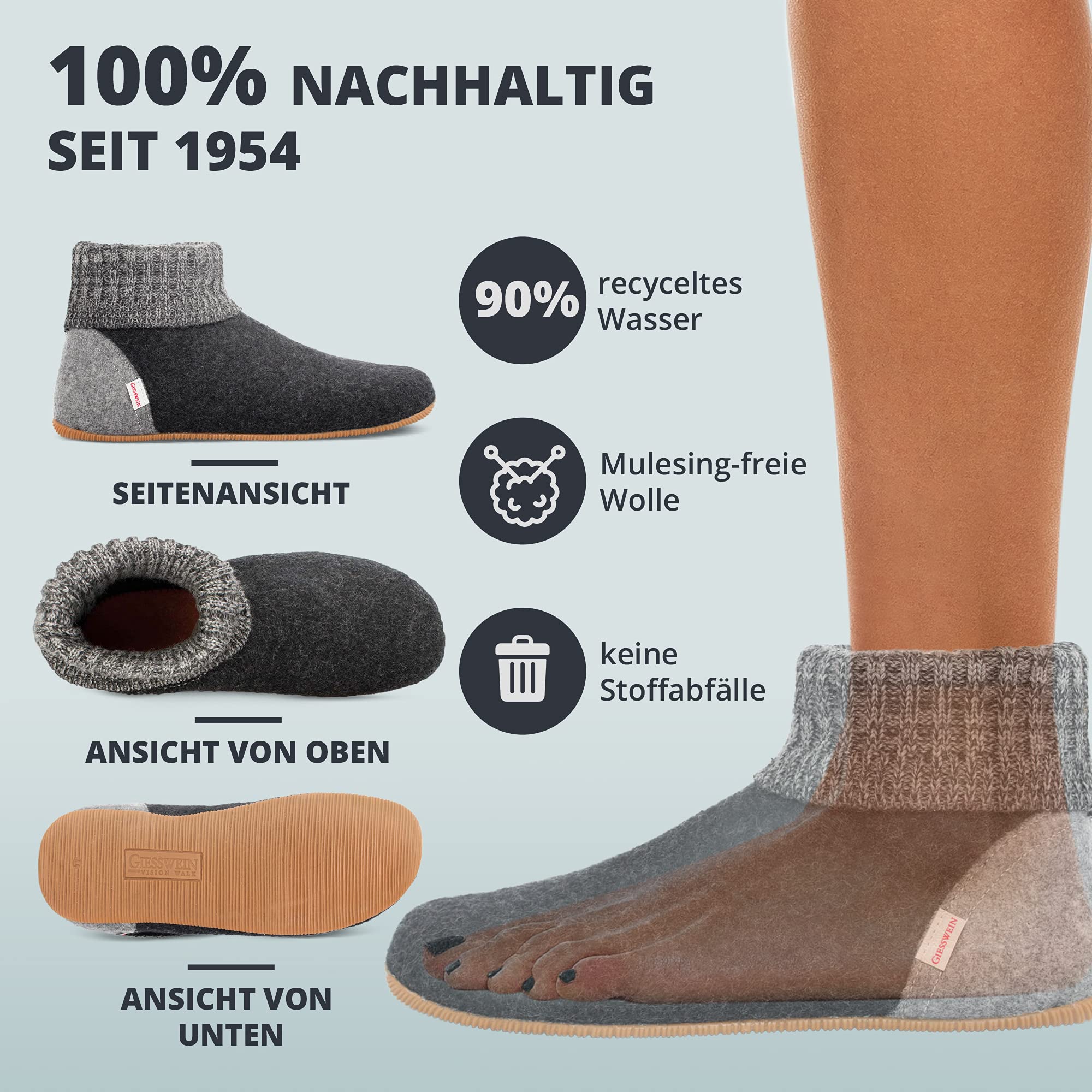 Giesswein Hüttenschuh Wildpoldsried | Warme Filz-Pantoffeln mit rutschfester Gummisohle fuer Damen & Herren - hohe Huettenschuhe fuer Zuhause