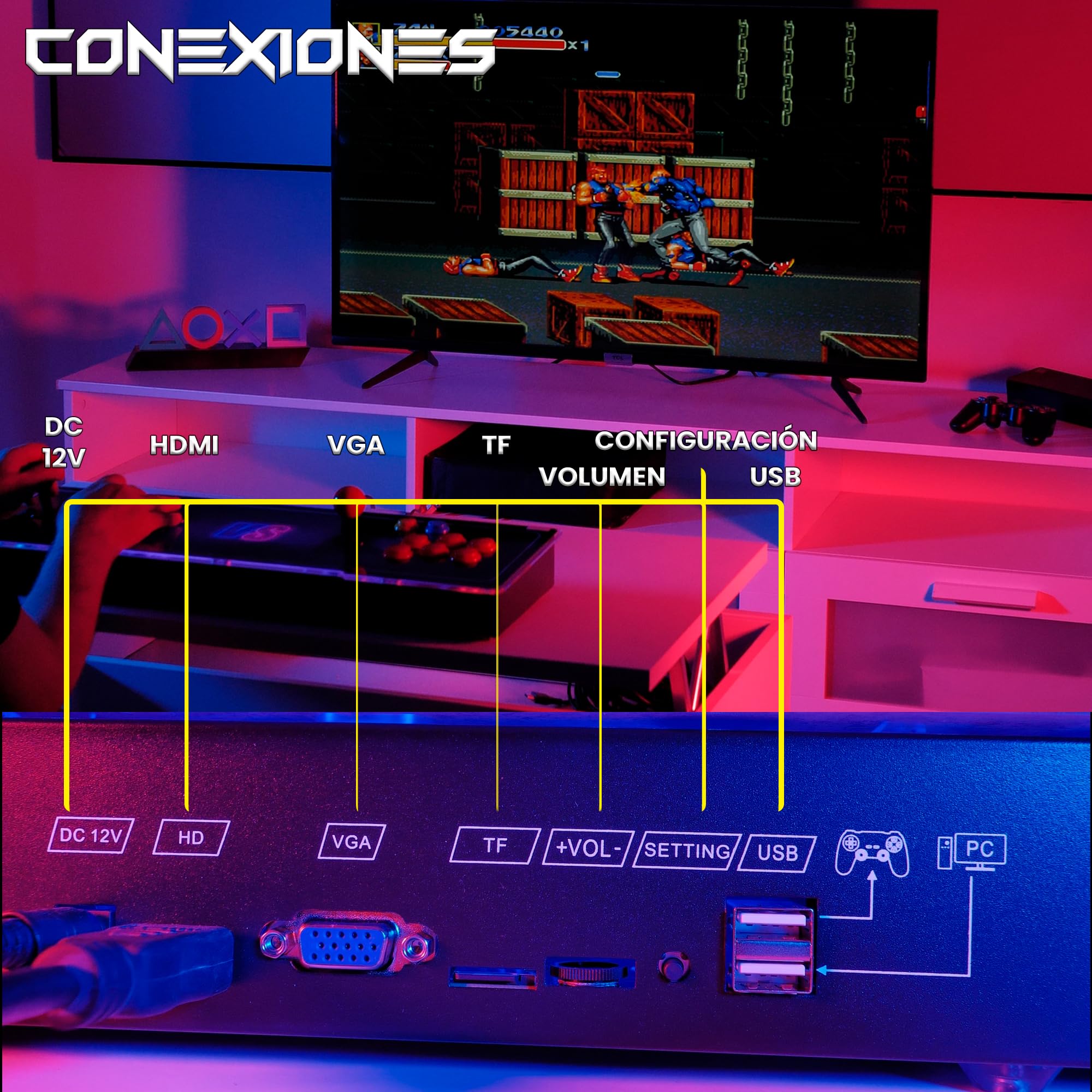 Unicview Pandora Box 3D, Retro Consola Maquina recreativa Arcade Video, Joystick Arcade, Versiones Originales Juegos Retro, Incluye Juegos 2D y 3D. Función de Guardar Partida, Pandora_5000