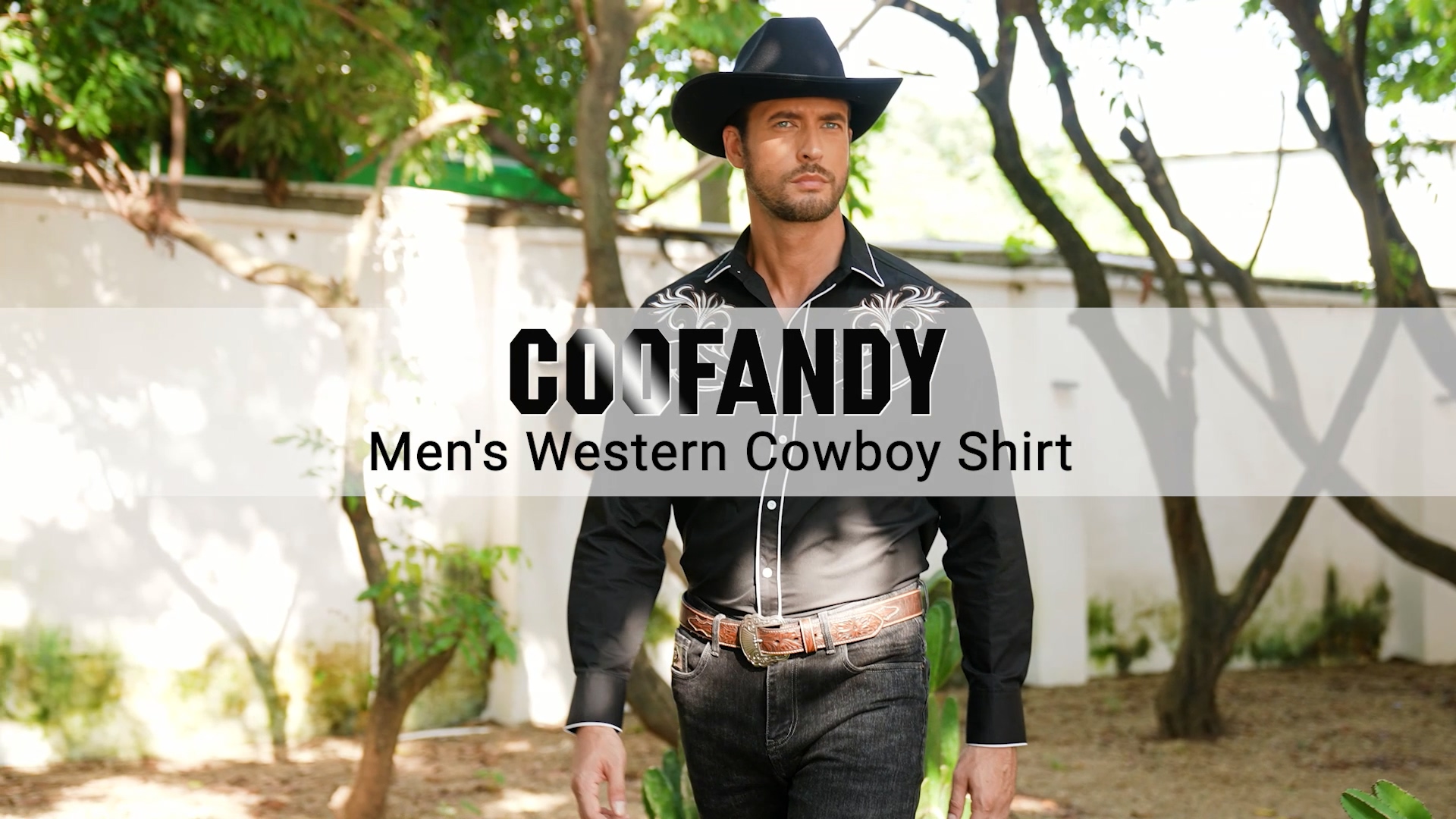 COOFANDY Men's Western Cowboy Shirt Embroidered Long Sleeve Slim