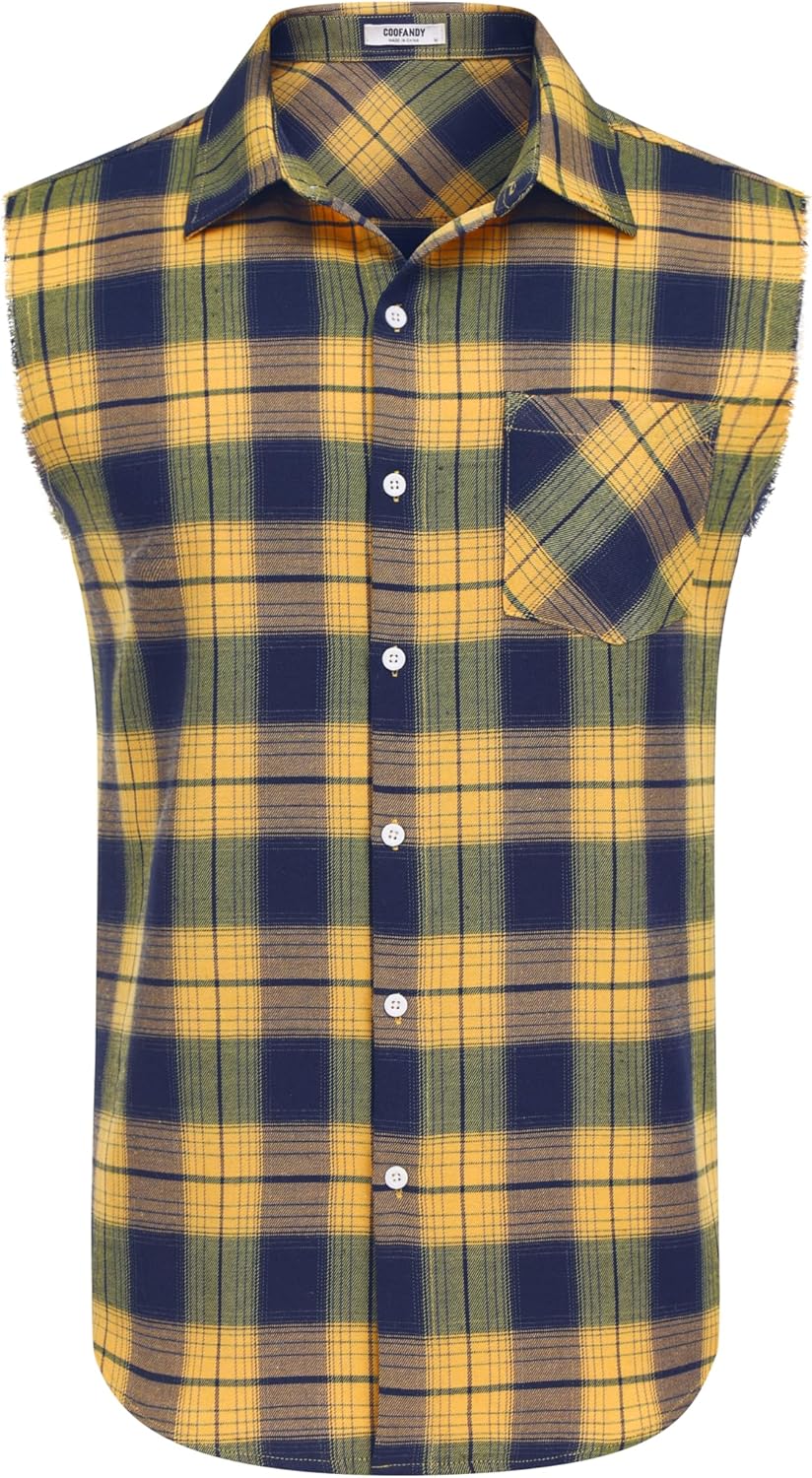 COOFANDY Mens Sleeveless Flannel Shirt Casual Summer Tank Top Button Up Sleeveless Beach Shirts with Chest Pocket - Image 3