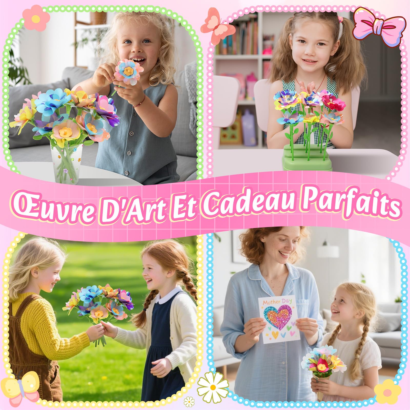 Kit Création Bouquet de Fleurs DIY, Activité Manuelle Enfant 3-10 Ans, Idée Cadeau Anniversaire Noël