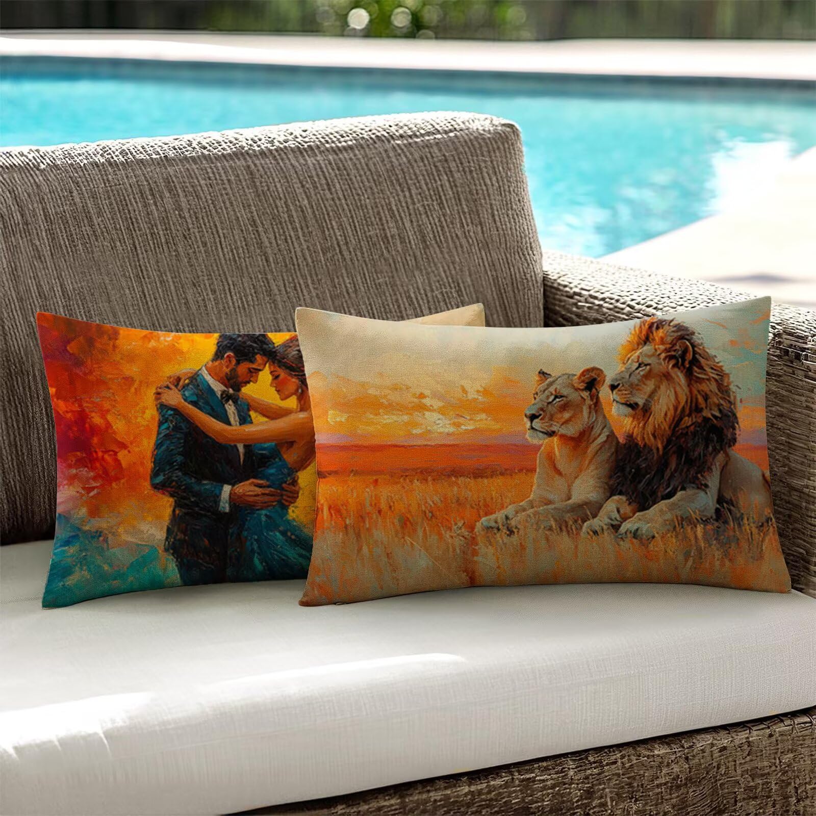 Housse de Coussin 40x70 Bleu Coussin Exterieur Impermeable Couple Coussins Decoratif Rectangulaire Velours Taie Oreiller pour Decoration Maison Canapé Lit Chaise Protege Oreiller Lot de 2 G1-465