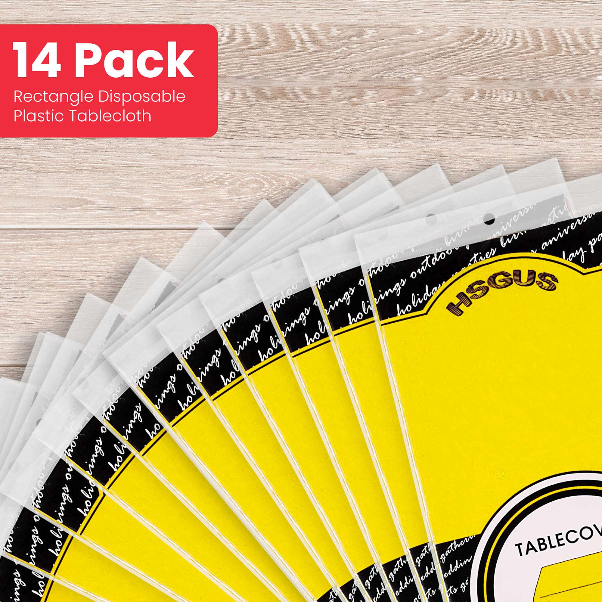 14 sztuk jednorazowych żółtych plastikowych obrusów premium – 137 x 274 cm, prostokątne plastikowe obrusy – kolory. czerwony, niebieski, czarny, biały, zielony, złoty, różowy – do użytku wewnątrz lub