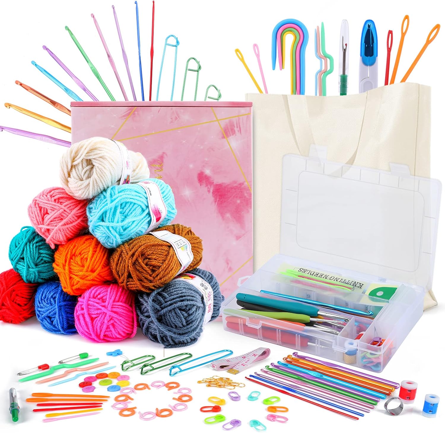 Globalstore Crochet Hook Set, 68 Pcs Crochet Kit with Yarn