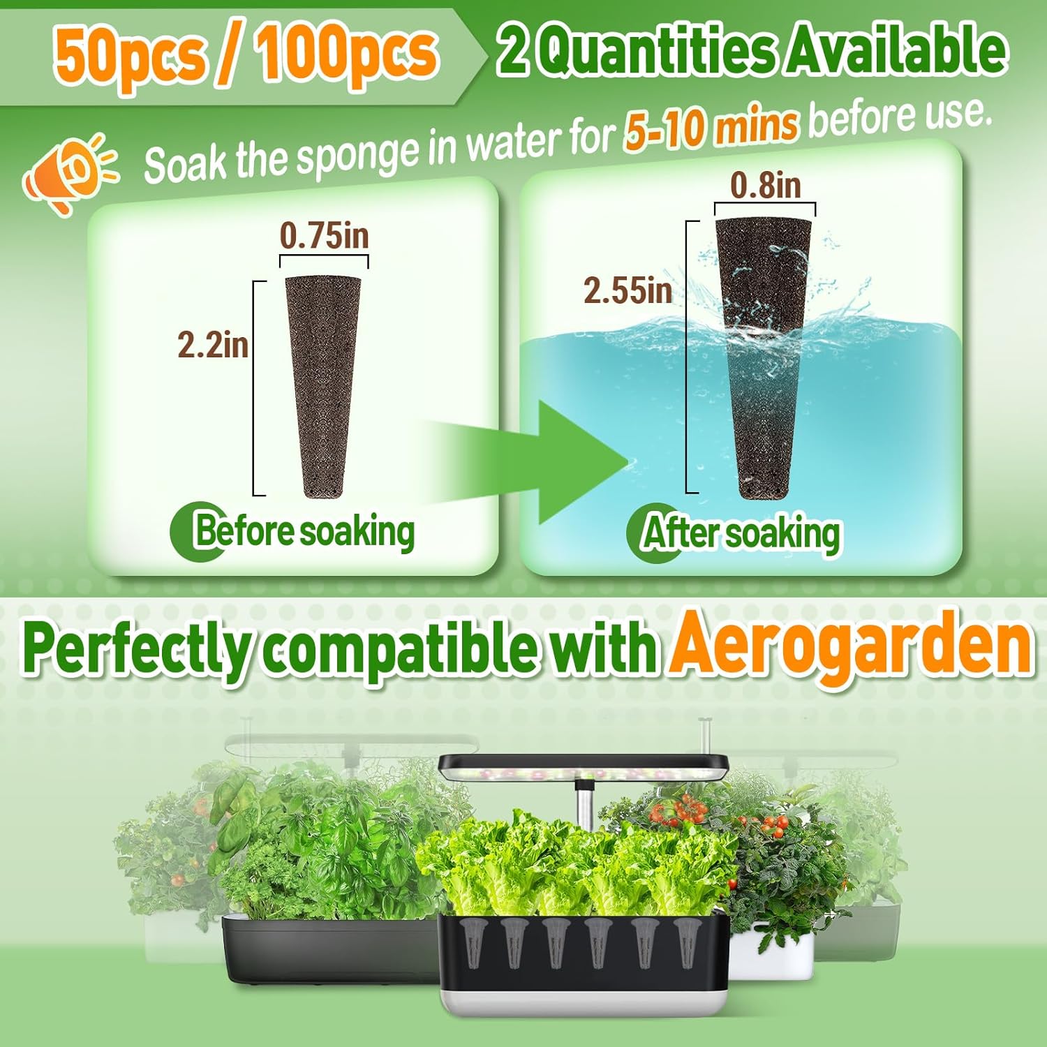 Alphatool 100 Pack Grow Sponges Replacement Compatible with AeroGarden - Seed Starters Pods for Improving Germination Rate Speed, Seeds Starting Kit for Indoor Garden Hydroponics Growing System - Image 3