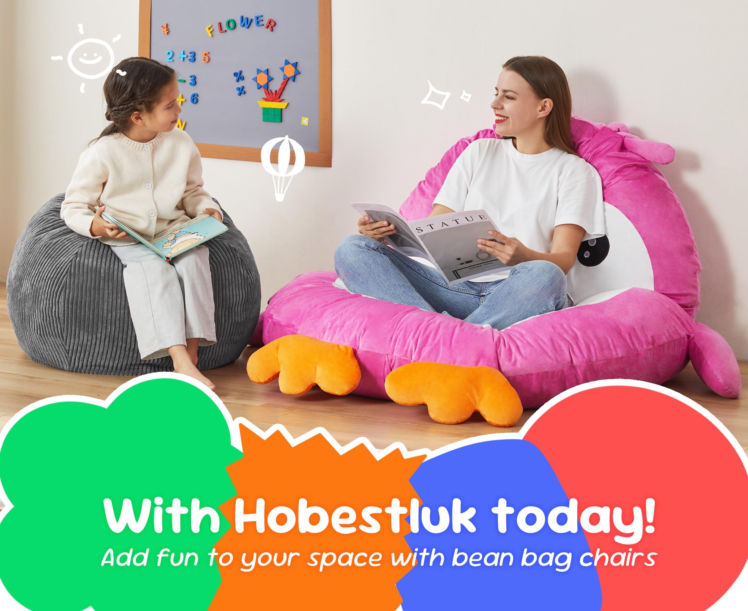 Hobestluk Sitzsack für Kinder, Tropfenform, abnehmbarer Bezug, Grau, 52 x 54,9 x 74 cm