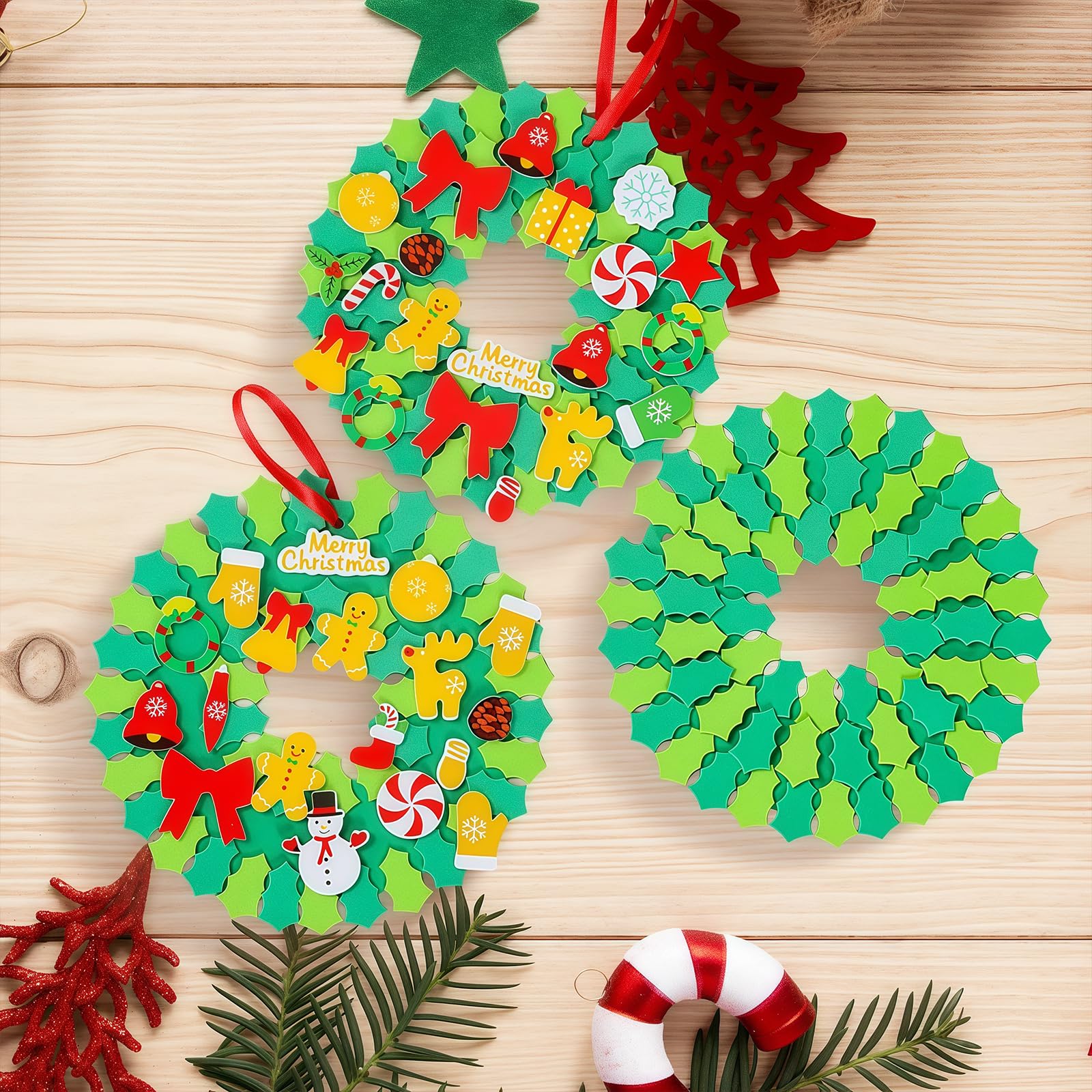 4 Sets Christmas Crafts for Kids Christmas Wreath Making kit DIY Make Your Own Christmas Craft Projects Xmas Holiday Decorations Party Supplies - Image 2