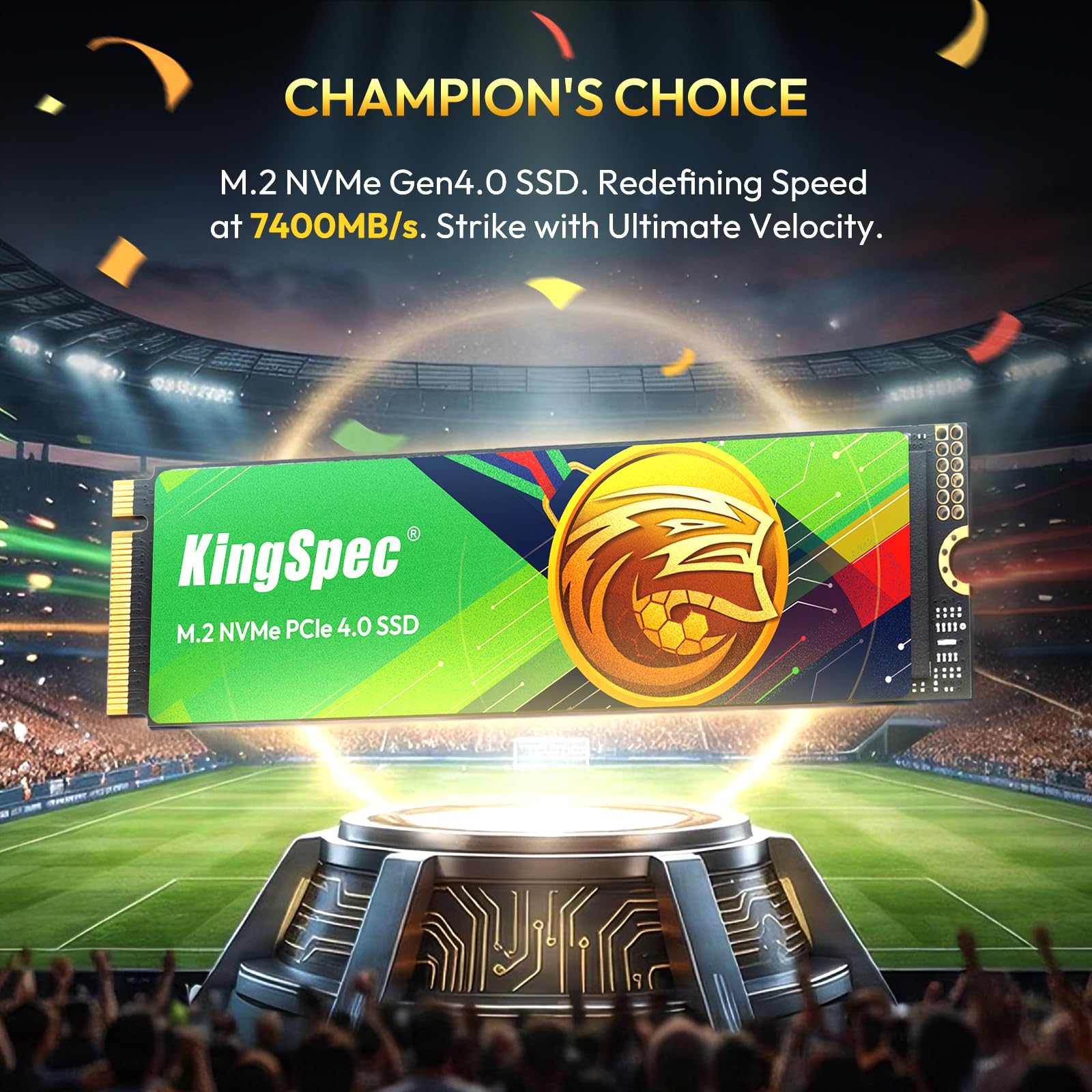 KingSpec SSD M.2 NVMe PCIe Gen4 da 1 TB - Fino a 7400 MB/s in lettura, edizione Championship, flash NAND 3D, ideale per PS5, PC da gioco e aggiornamento laptop