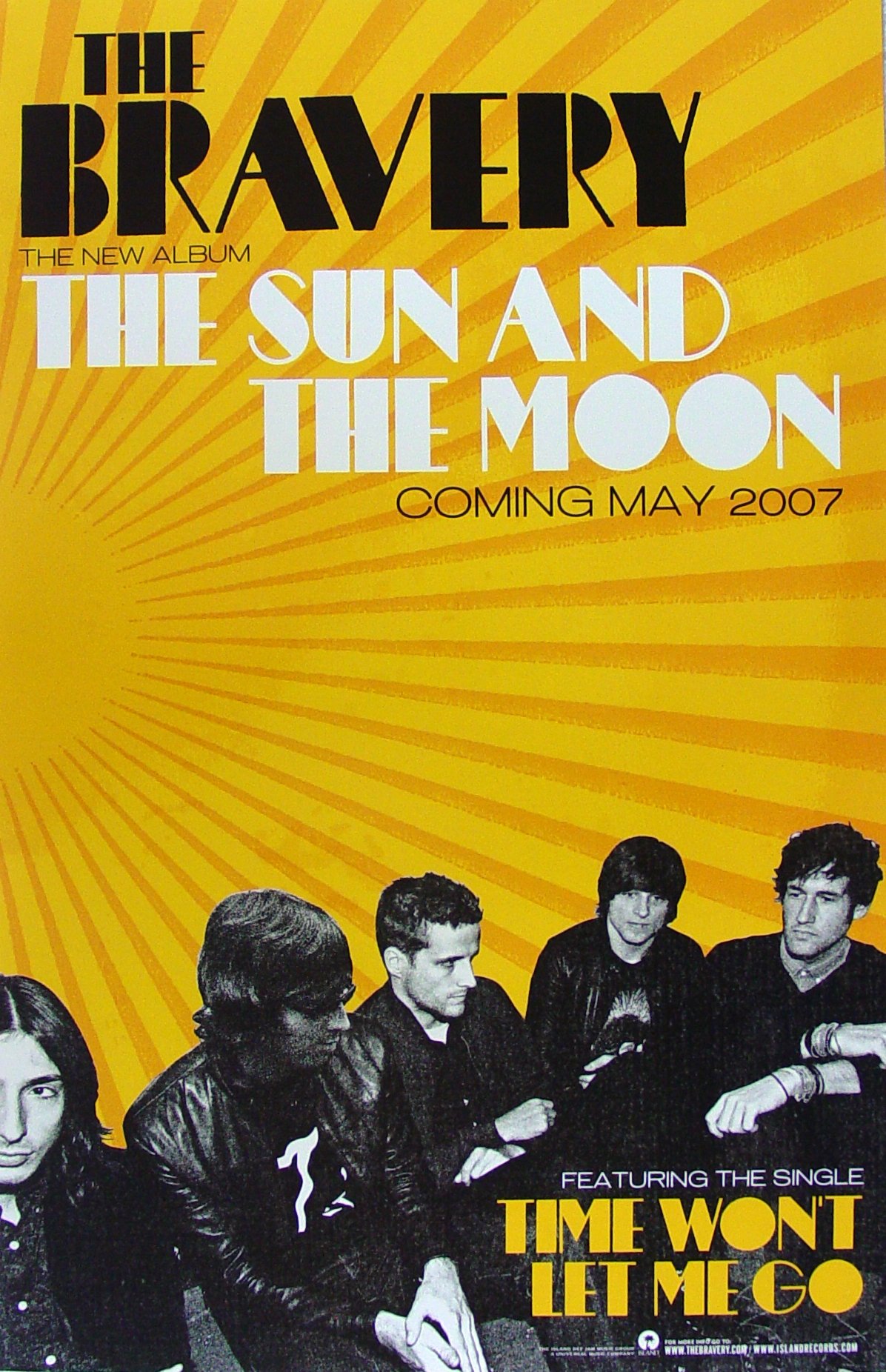 The Bravery - The Sun And The Moon - Poster - Rare - New - Sam Endicott - John Conway - Anthony Burulcich - Michael Zakarin - Mike H. - Time Won't Let Me Go" - Believe