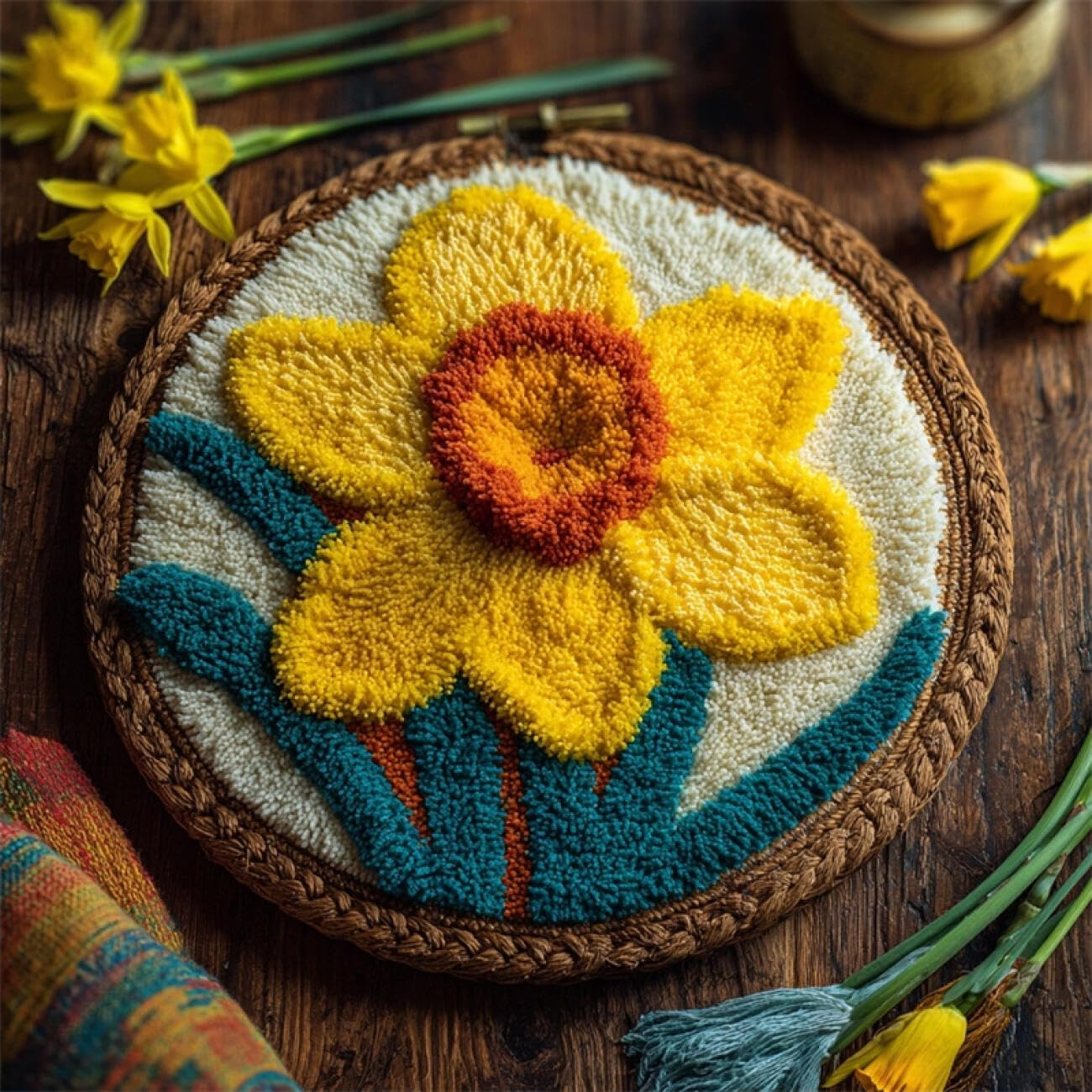 Kitquiver Rug Making Kit for Adults Golden Chrysanthemum 60x60cm