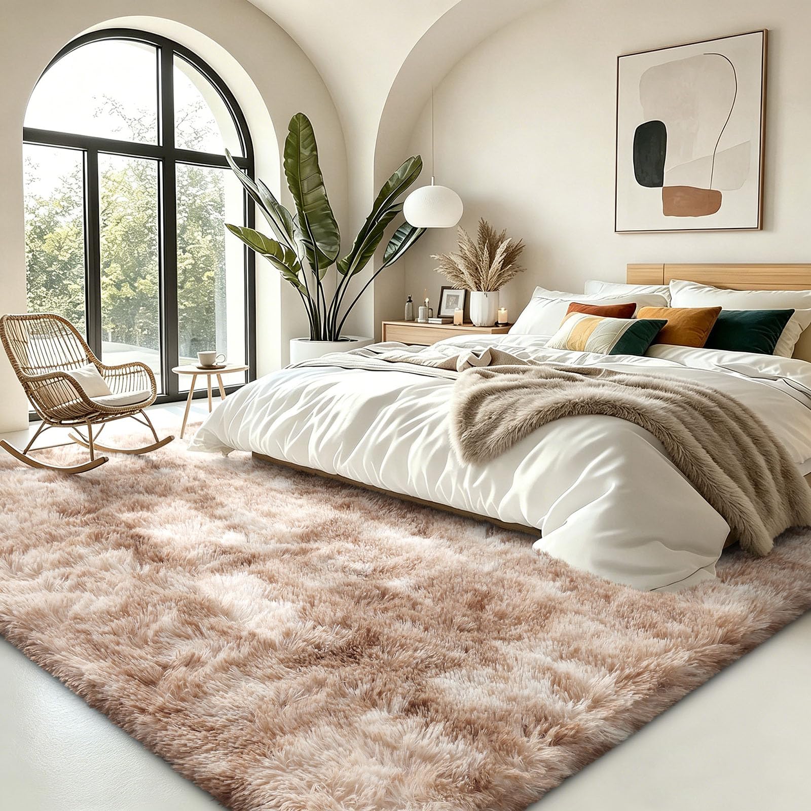 Homaxy Alfombra de pelo largo para salón, antideslizante, parte inferior suave, mullida, extragrande, lavable, alfombra moderna para pasillo, habitación infantil, dormitorio, 240 x 340 cm, color