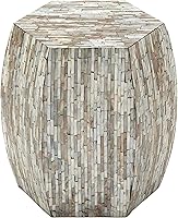 Deco 79 Handmade Mother of Pearl Shell Hexagon End Table - Gray Mosaic Accent Side Table 16x16x16 Inches