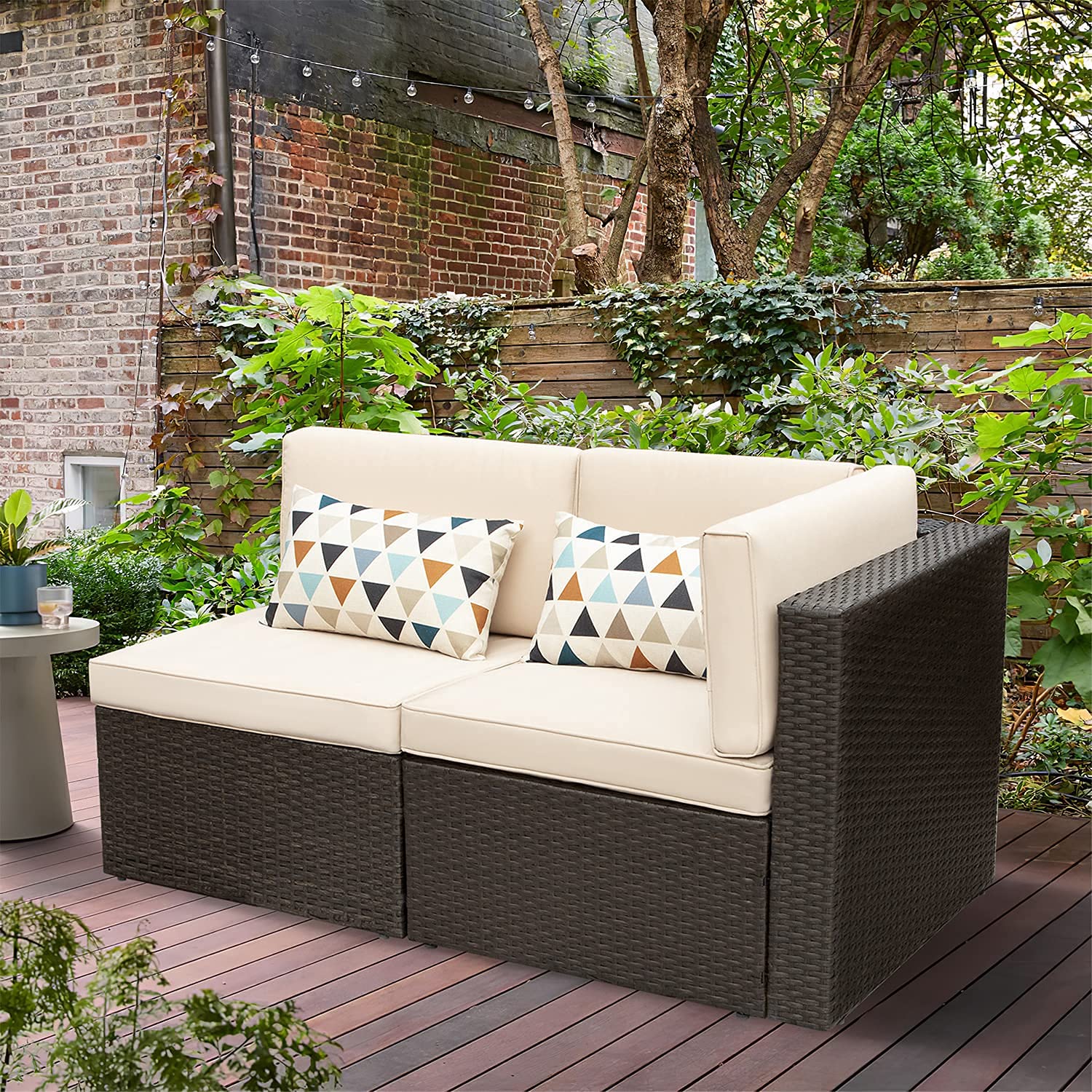 devoko patio furniture sofa sets outdoor all-weather sectional corner sofa and armless small couch (beige, 2 pcs patio sofa set)