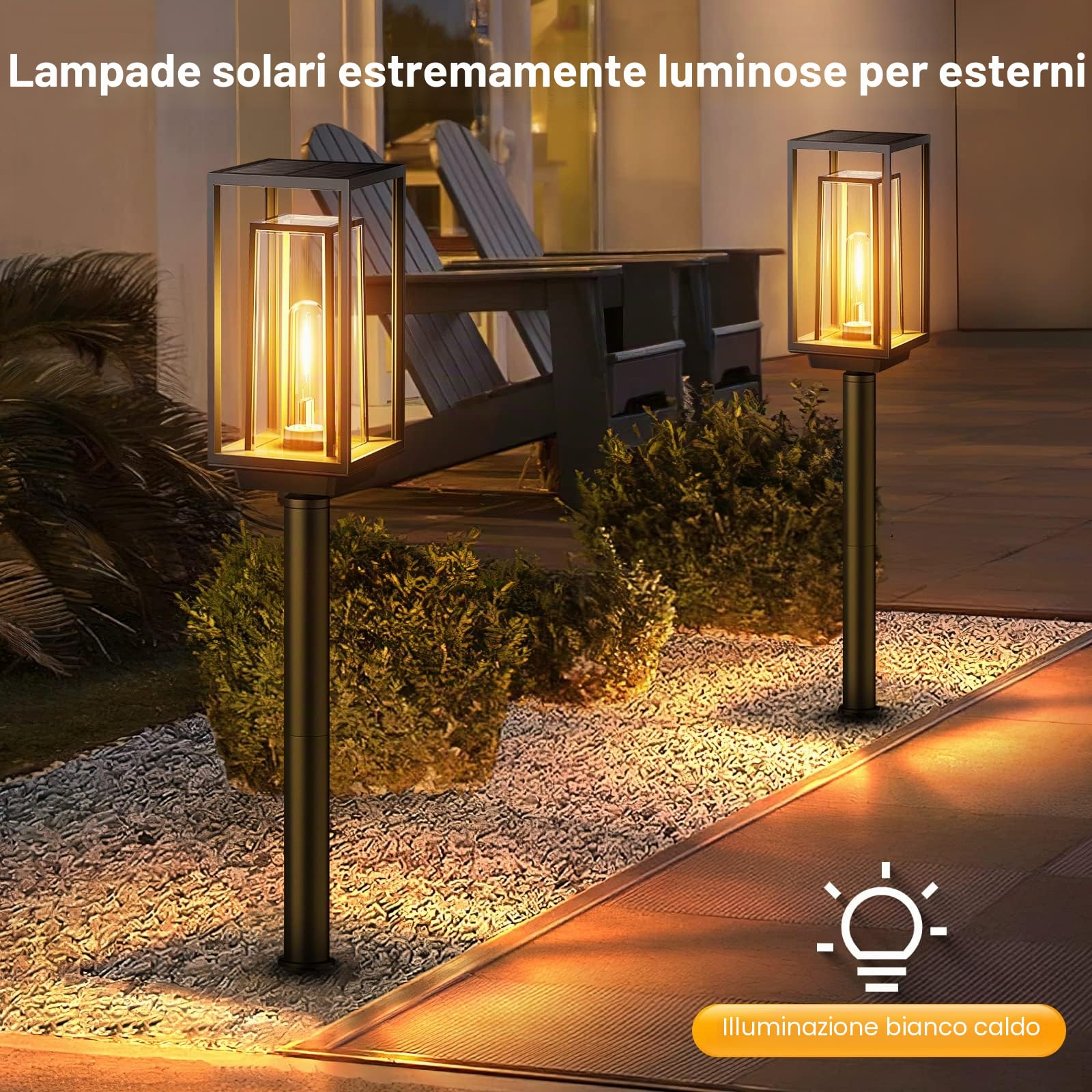 Lampade solari per esterni da giardino, confezione da 2 lampade moderne solare con tempo di lavoro più lungo, estremamente luminose, IP65, impermeabile, decorazione