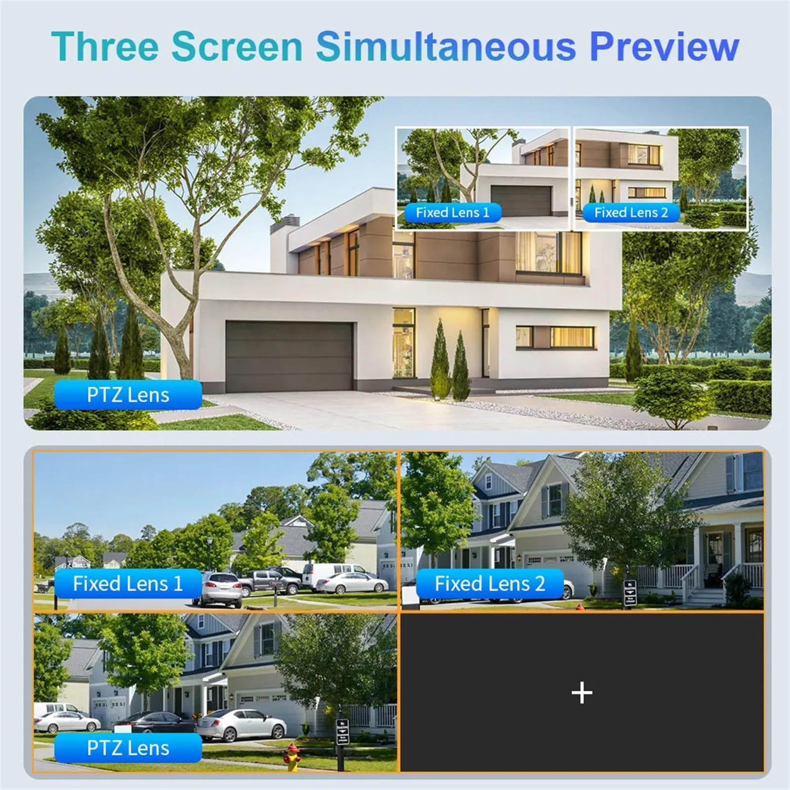 Telecamera di Sicurezza Esterna Telecamera IP 8K 4x4MP Esterna 6K PTZ Multi Obiettivo Tre schermi Zoom Ottico 10X Monitoraggio Automatico CCTV con Audio bidirezionale(8K 10xZoom ADD 32G)