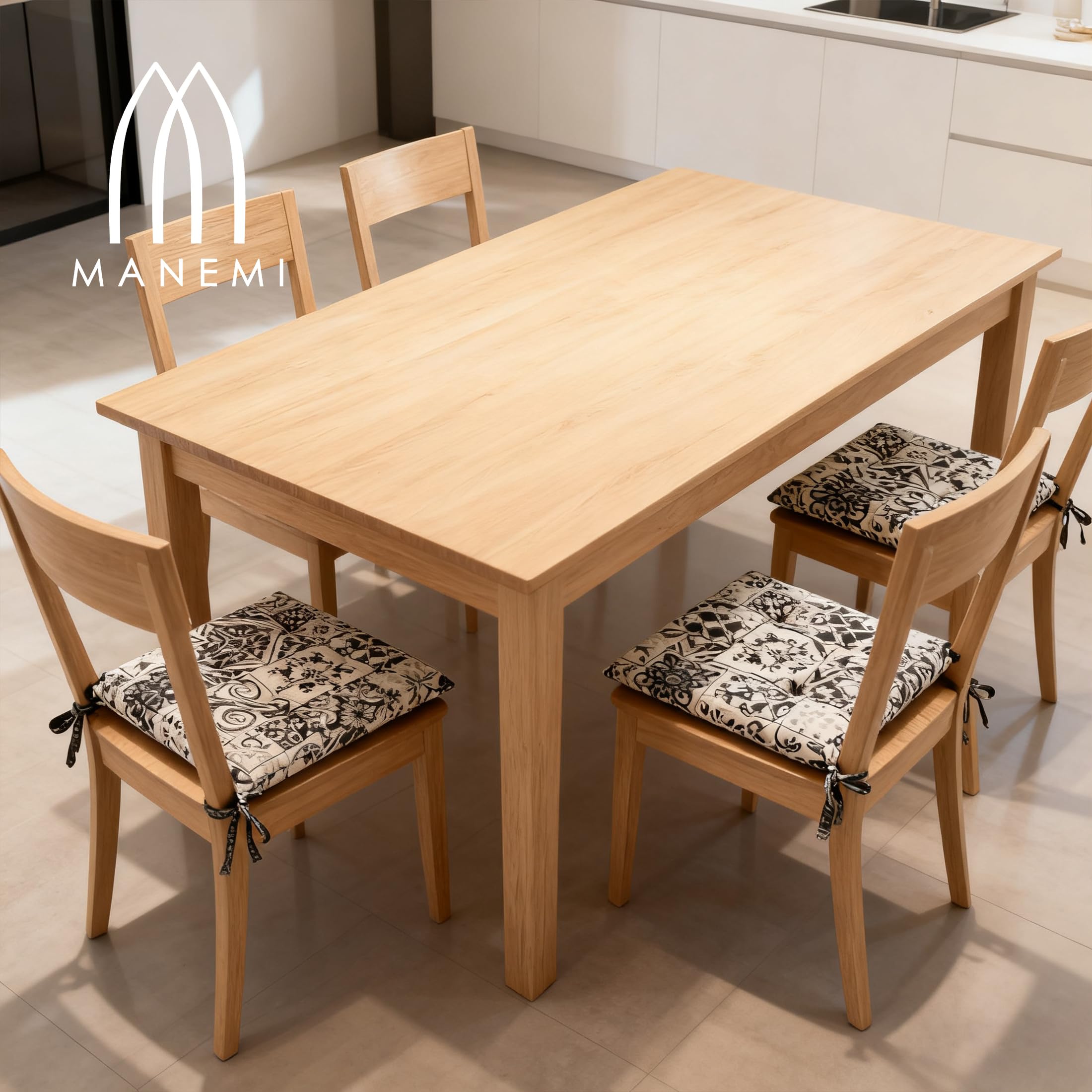 MANEMI Cojín de Silla 40x40x4 cm con Lazos, Mezcla de algodón y poliéster, Relleno de Espuma Suave, diseño con 4 Puntos de Costura, Lavable a máquina, Ideal para Cocina, Comedor o jardín