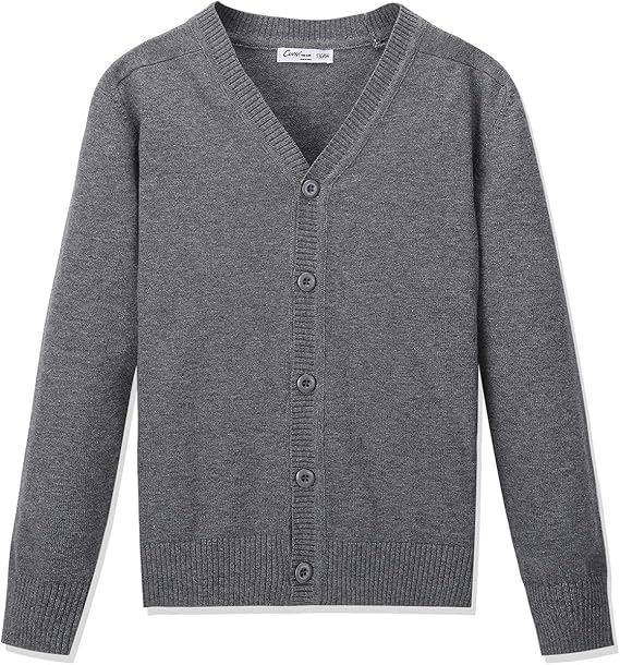 CUNYI Boys' Buttonup Cardigan with Elbow Patches VNeck