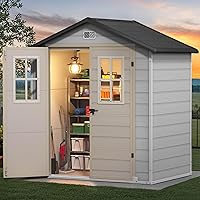 DWVO 6x4.4 FT Outdoor Storage Shed - Durable Resin Double-Wall Shed with 2 Windows, Lockable Door for Lawn Mower & Garden Tools, Greige/Gray