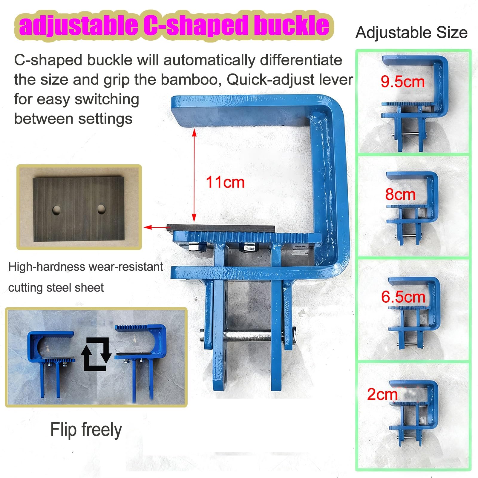 Outil d'extraction de racines d'arbres, Arracheur de poteaux en bambou 100 cm, griffe C réglable 5-11, bleu
