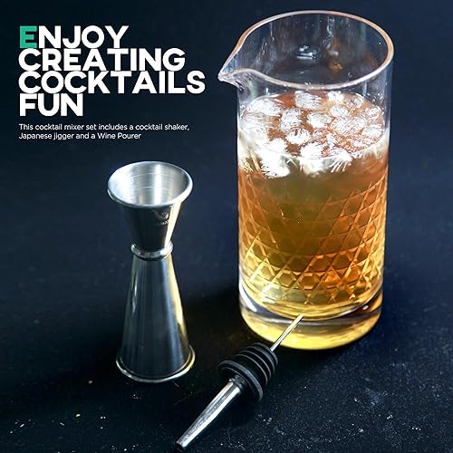 Miniatura 10 de Homestia Vaso mezclador profesional de cóctel de 24 onzas con fondo extra grueso, patrón de copo de nieve, vaso mezclador de vidrio, jarra