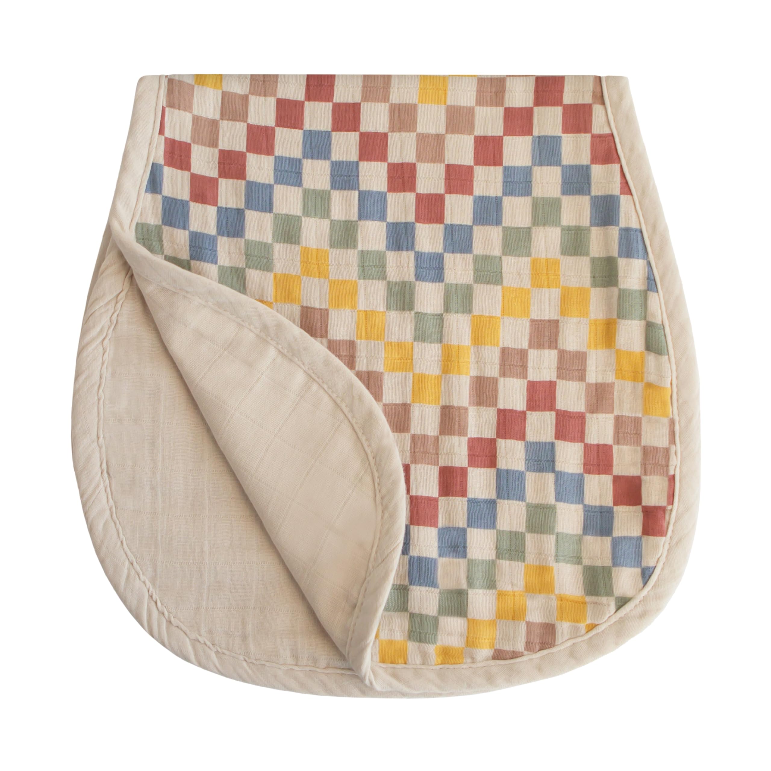 mushie Muslin Baby Burp Cloths | 100% Organic Cotton, Set of 2 (Retro Check/Fog)-image-12