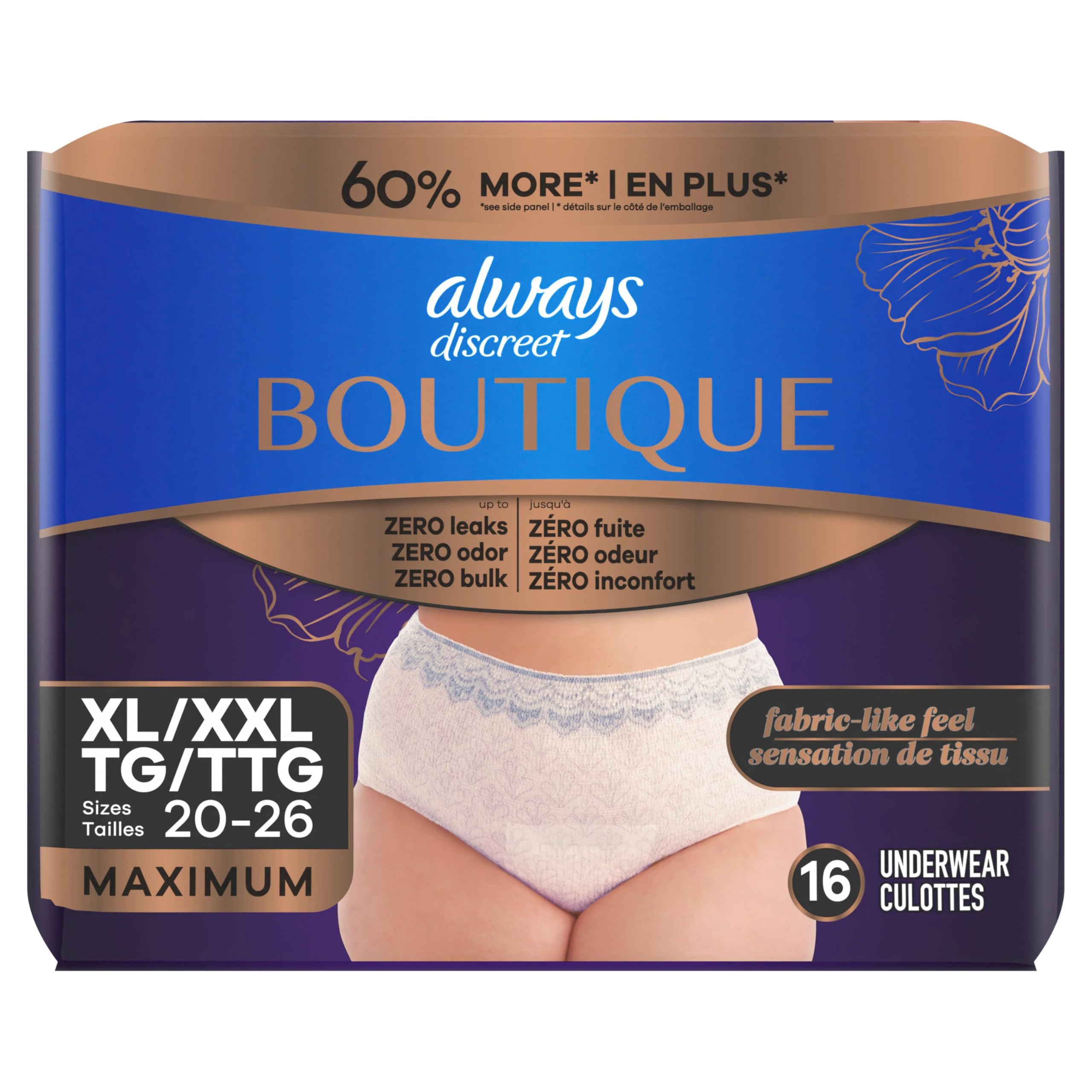 Always Discreet Boutique Maximum Rose - Ropa interior para incontinencia (talla XL, 16 unidades)