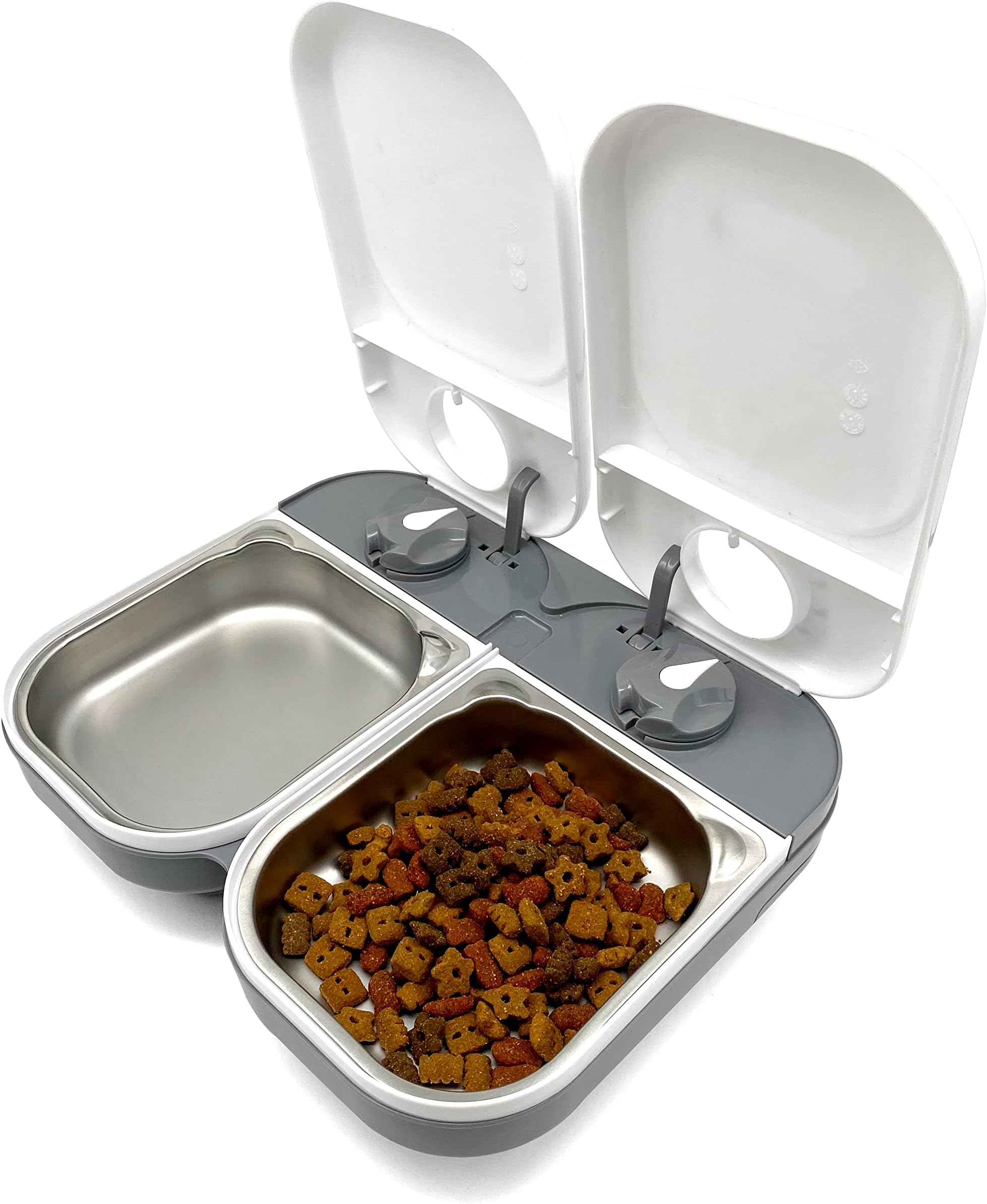 C200 2 Meal Timer-Controlled Automatic Pet Feeder - for Cats and Small Dogs, Wet or Dry Food, Stainless Steel Bowl Inserts and Ice Pack, up to 14 oz Each, White
