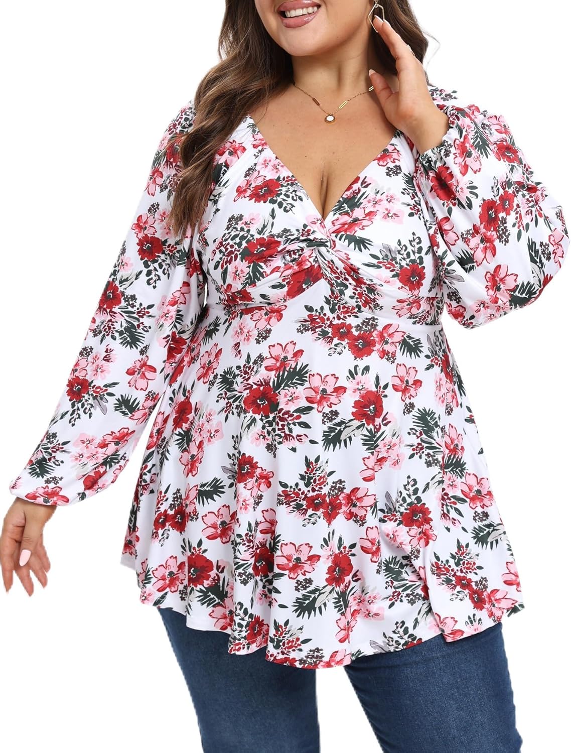Womens Plus Size Tops Long Sleeve Twist Knot V Neck Shirts Casual Loose Tunic Blouse Fall and Winter