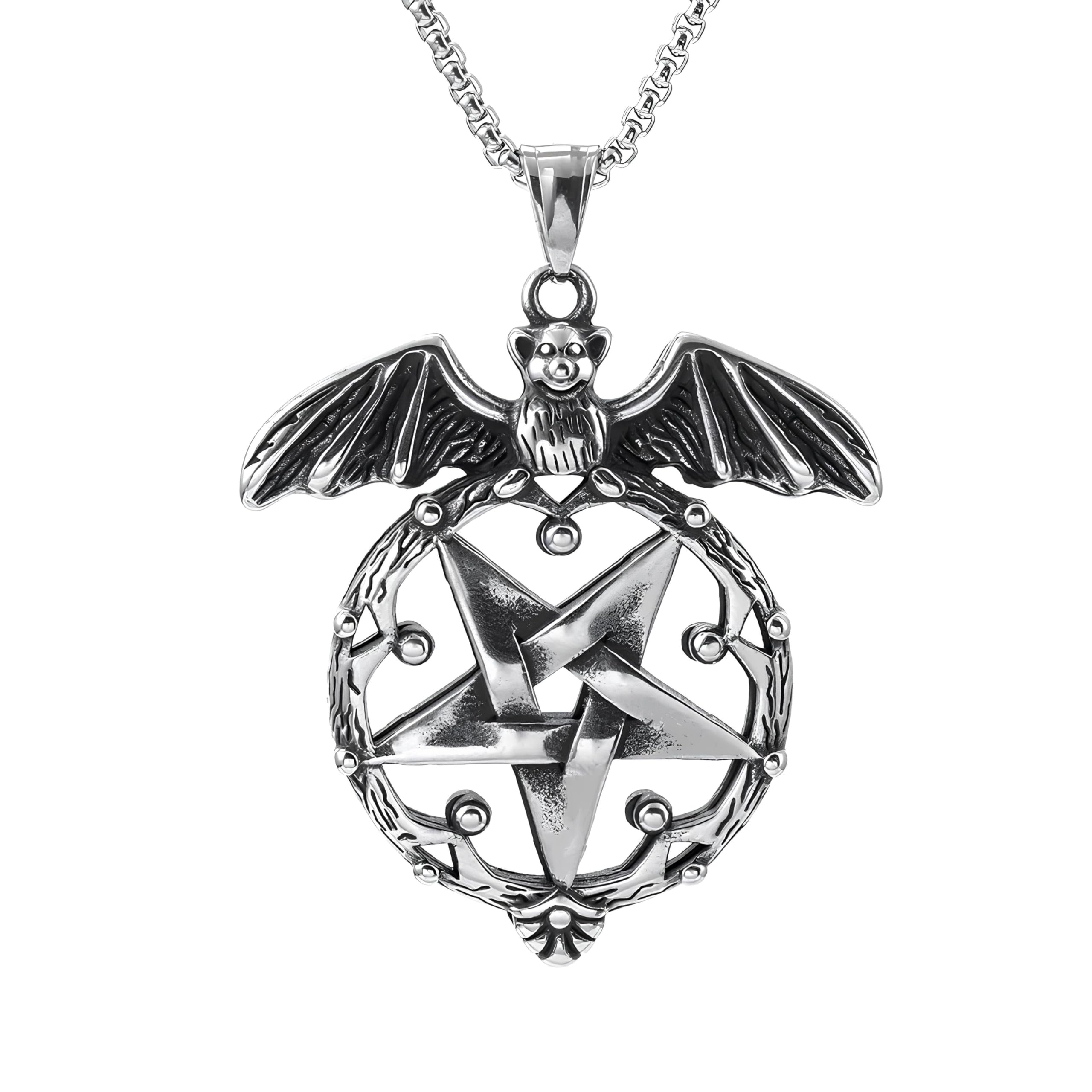 Retro Punk Pentagram Bat Skull Stainless Steel Carving Halloween Mens Charms Necklace Religious Jewellery Halloween Gifts for Men Women (B0CQG62T8C) Amazon Price History, Amazon Price Tracker