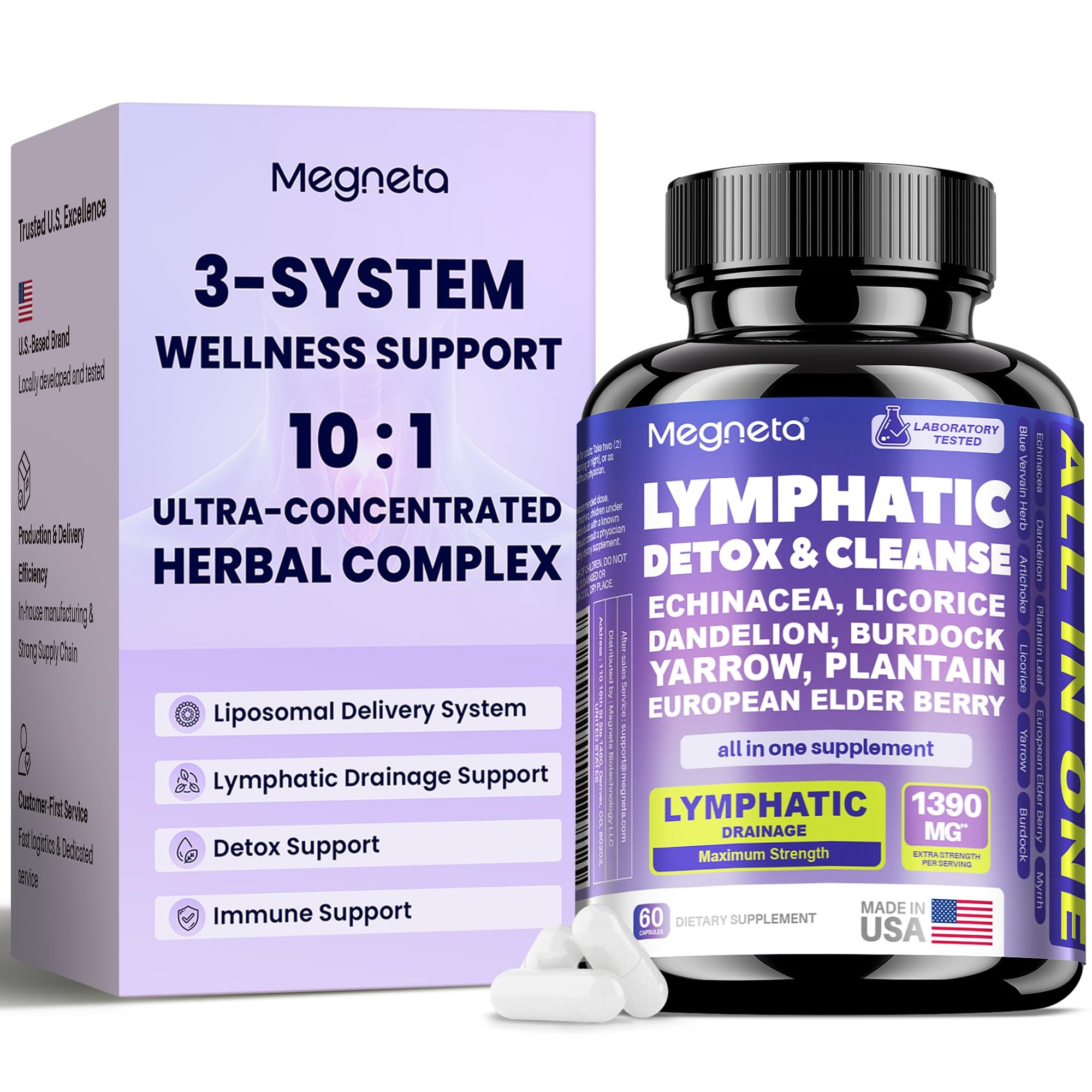 Lymphatic Drainage Supplements Herbal Complex with Echinacea,Dandelion