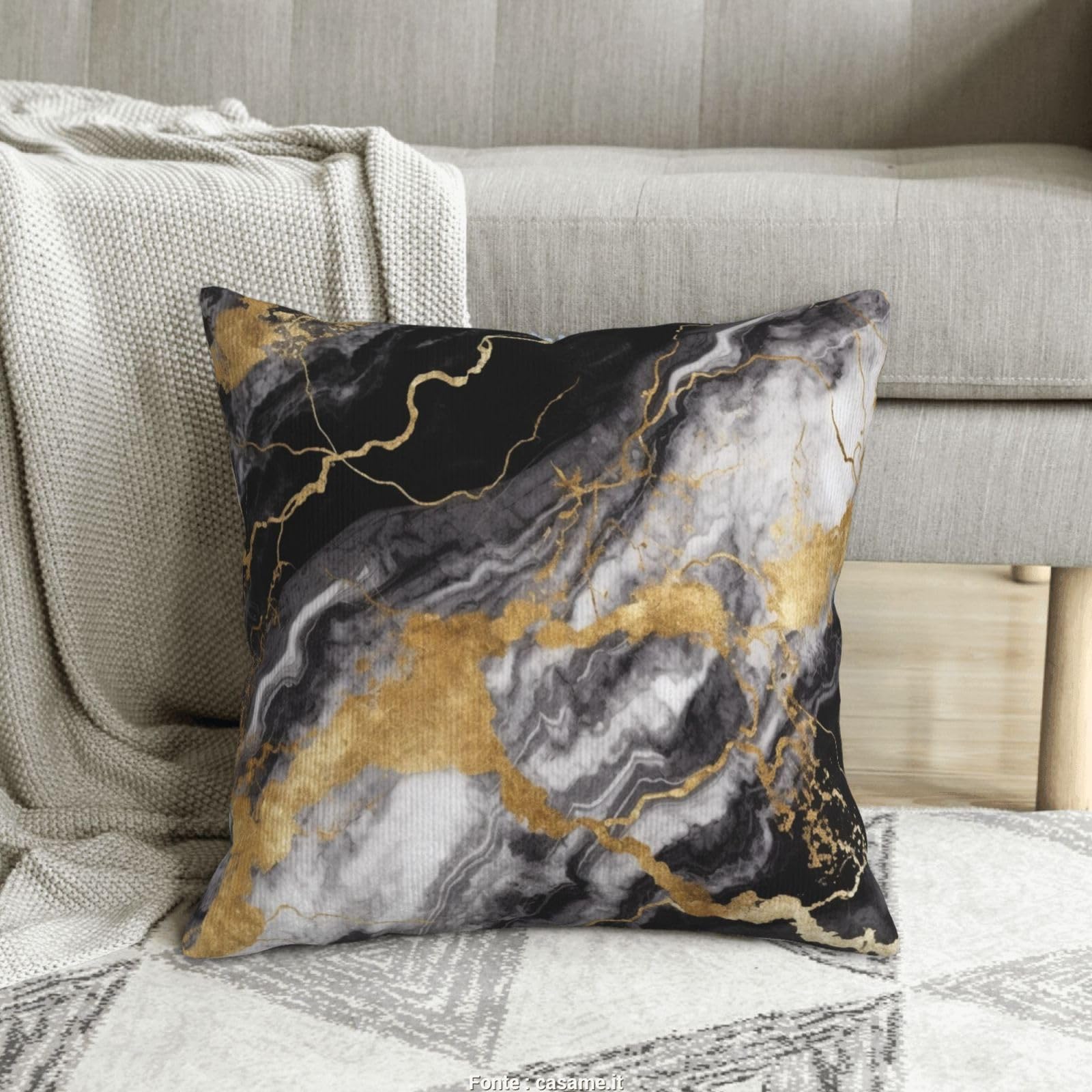 Coussin de décoration salon marbre noir et blanc double face
