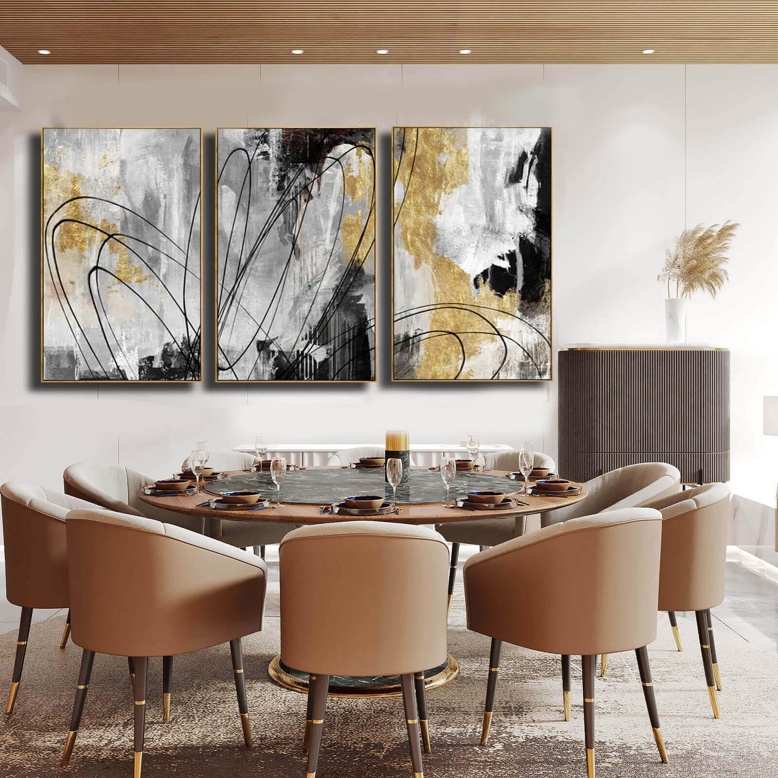 Gold Abstract Wall Art - Black & White Canvas Prints -7