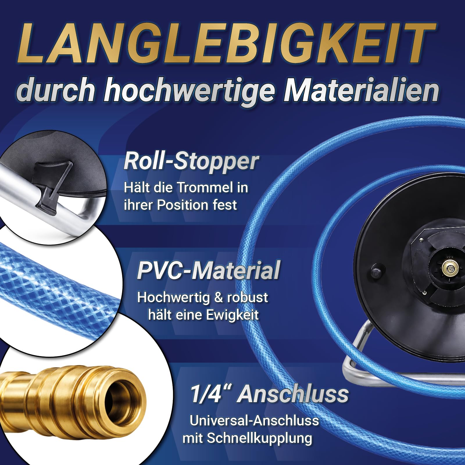 Bituxx Druckluftschlauchtrommel Druckluft Luftschlauch Trommel Aufroller für Kompressor 20 Meter manuell