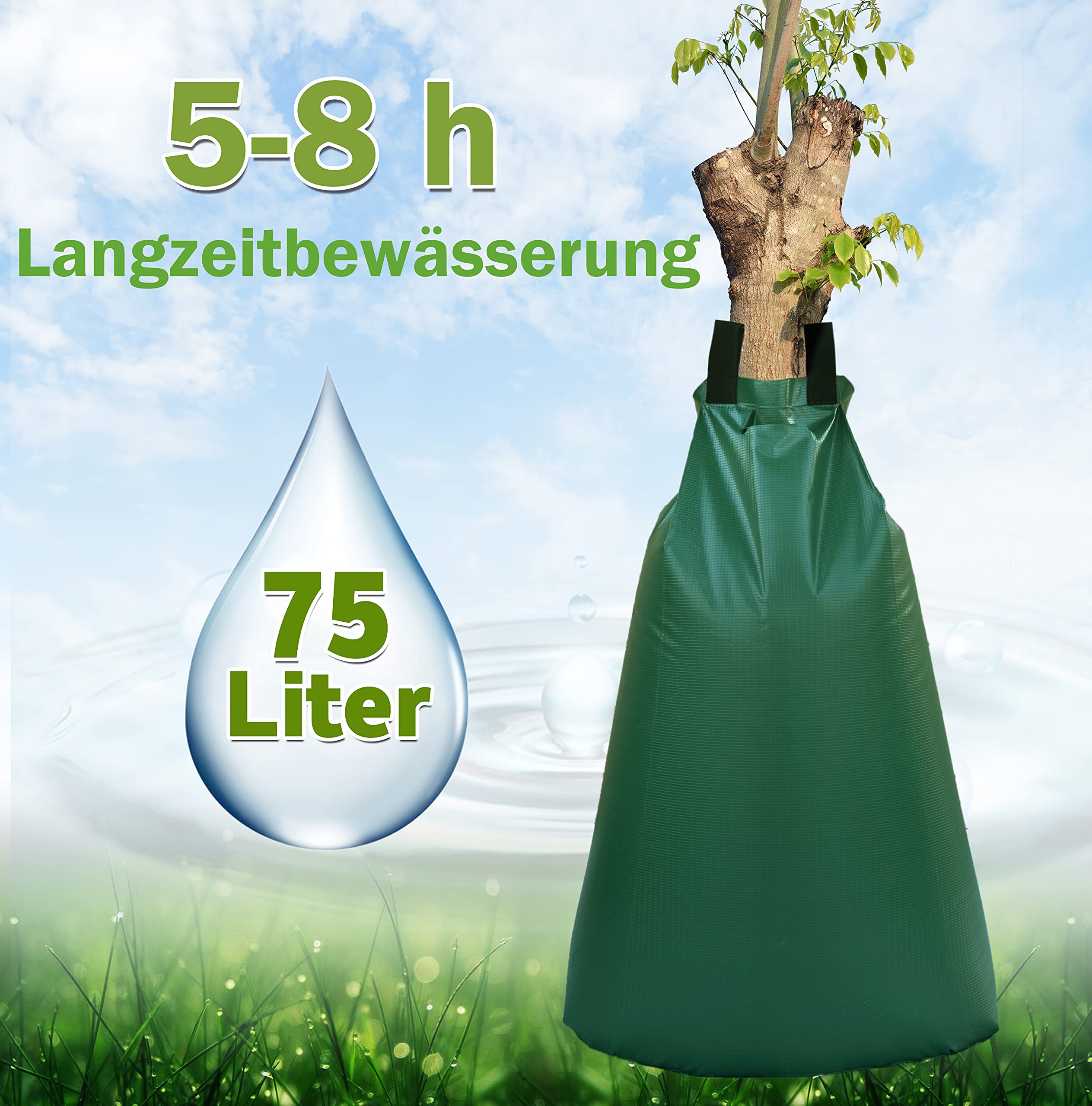 5 x Sac d’Irrigation, Sac d'Arrosage pour Arbres 75 litres, Système d'arrosage des arbres, Sacs pour Arbres pour I'irrigation (Pas de compte-gouttes), 5 Pièces