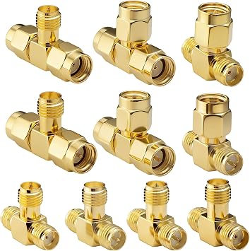SMA and RP-SMA T Adapter Kit, 10 Types, Male Female 3-Way RF Splitters
