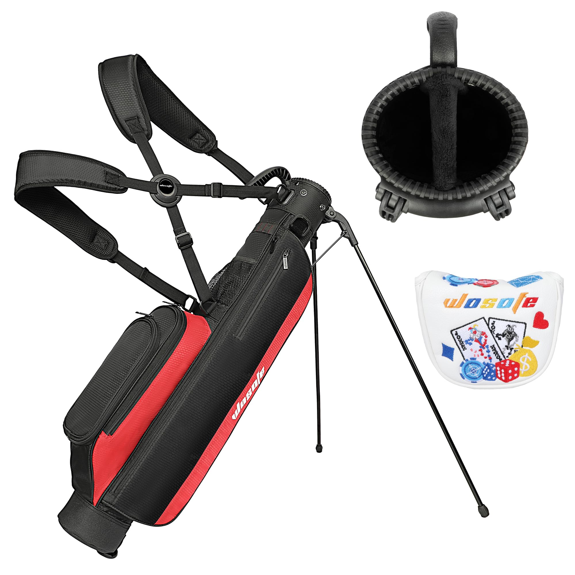 Golf Stand Bag Lightweight Small Medium Carry Bag 2-3 Way Divider Men and Women with Adjustable Shoulder Strap Multiple Pockets Golf Gun Bag with Golf Putter Covers (S-RED)