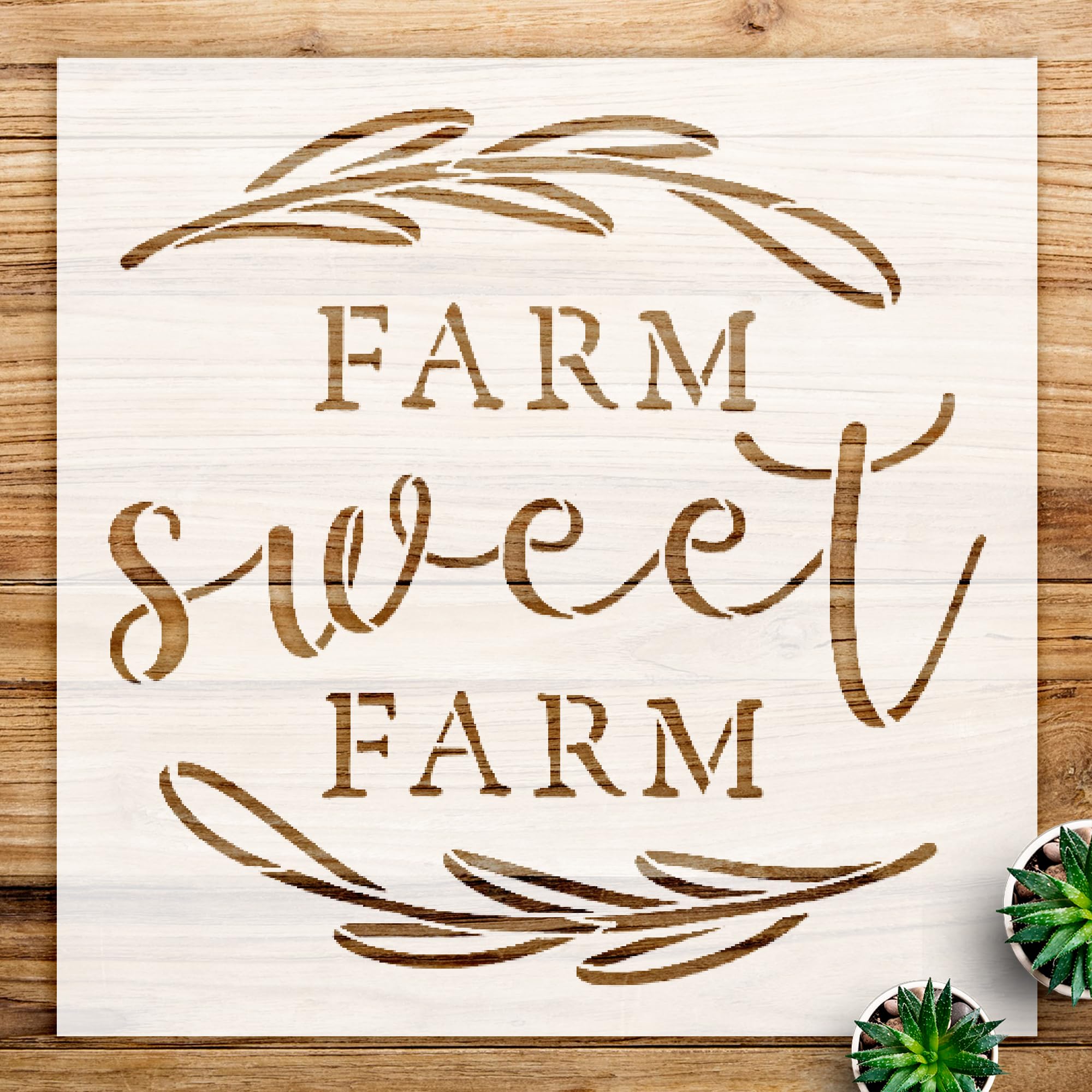 Farm Sweet Farm Stencil Pattern for Home Decor and Crafts, Rustic Design with Laurels, Ideal for Walls, Wood, and Farmhouse Projects - Size A4 (8.5