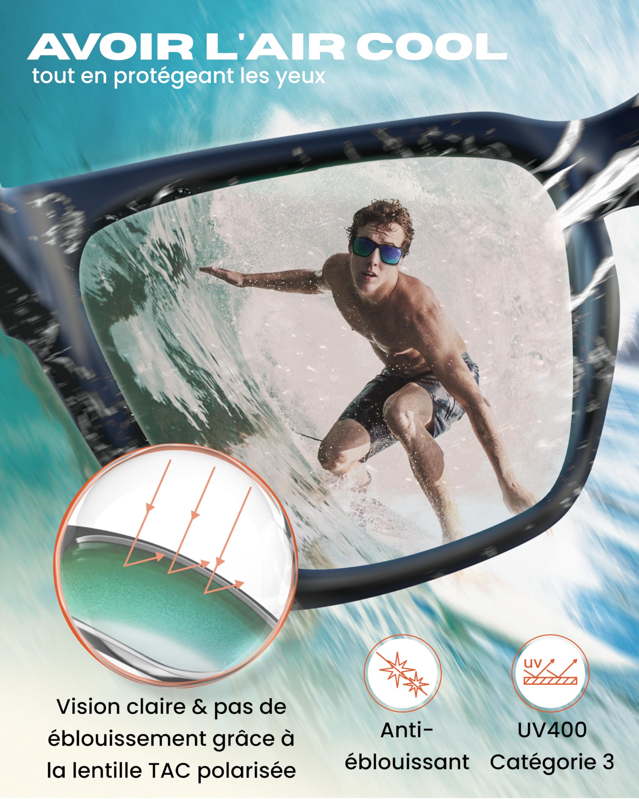 STANDWERK® Lunettes de soleil pour homme - Polarisées et protection UV