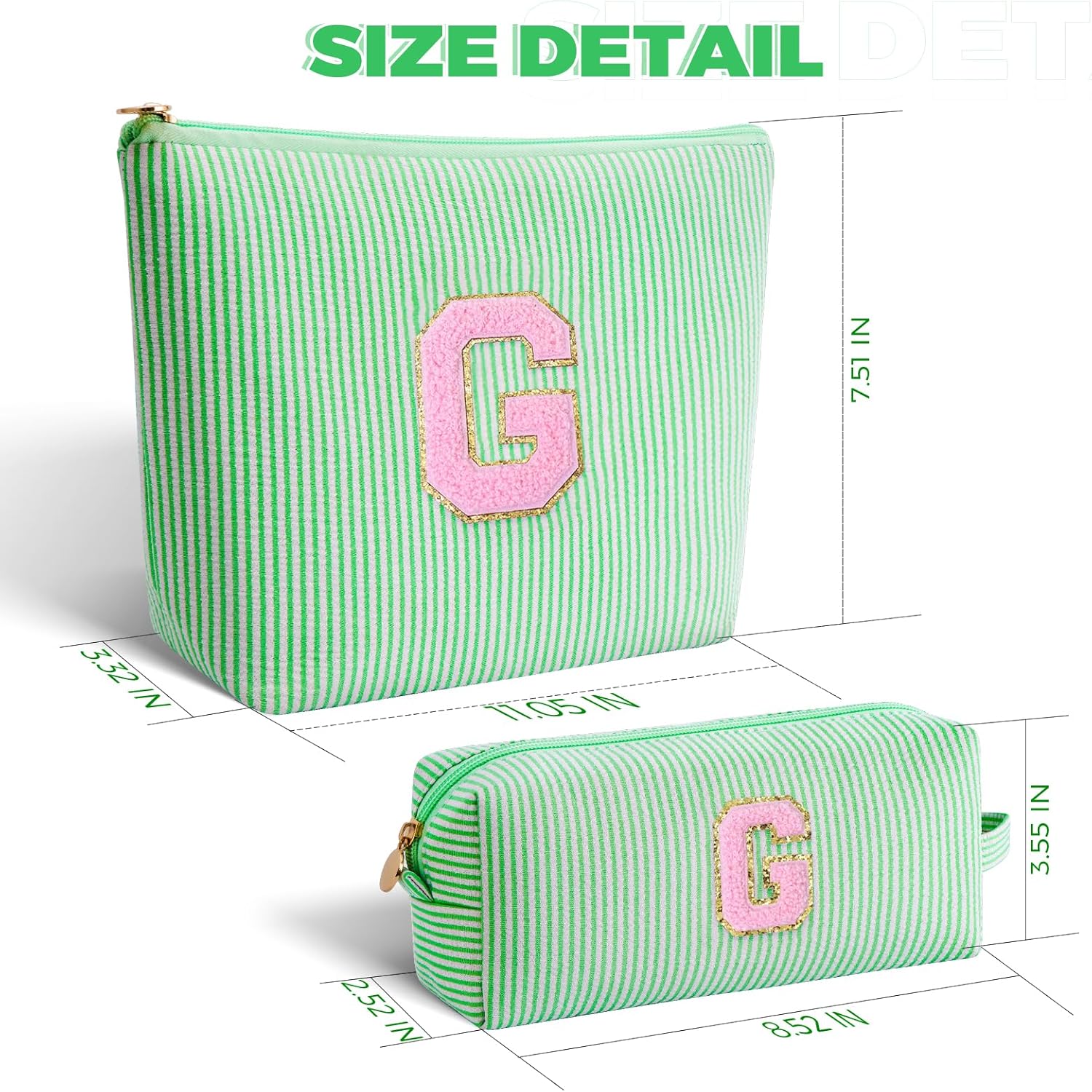 Personalized Makeup Bag for Women Girls - Fashion Cosmetic Bag Trendy Travel Toiletry Bag with Initials Letter - Teen Gifts - Green,G - Image 5
