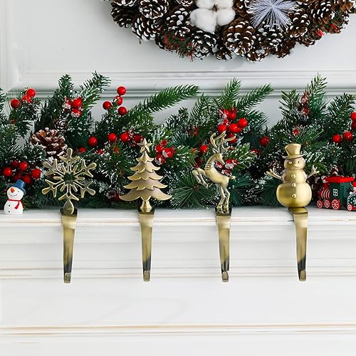 Miniatura 4 de Soporte para calcetines de Navidad, juego de 4 ganchos de bronce para calcetines, muñeco de nieve, Papá Noel, copos de nieve, árbol de Navidad,