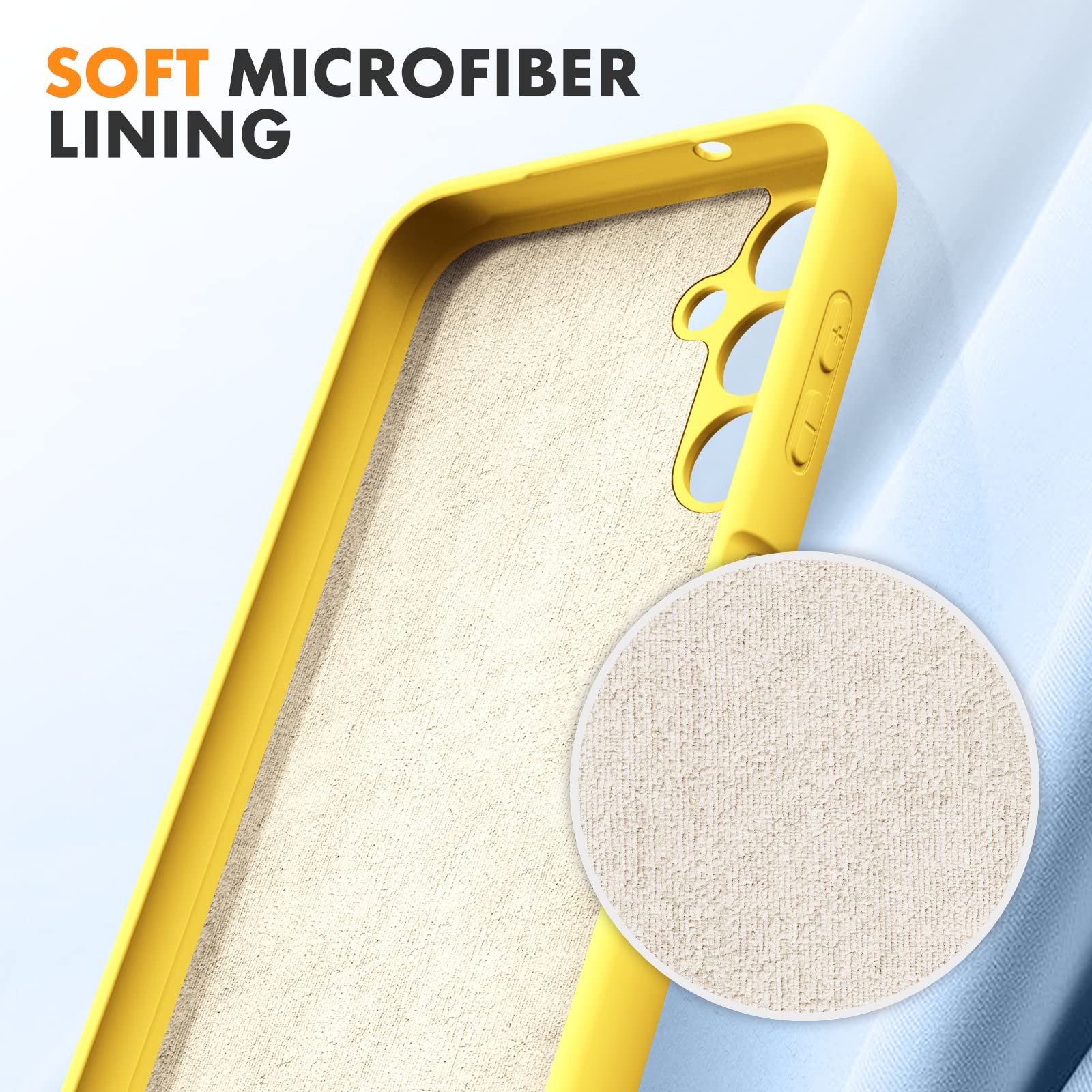 Vansdon Cover Compatibile con Samsung Galaxy A14 4G/5G, 2 Pellicola Protettiva in Vetro Temperato, Gomma Gel di Silicone Liquida Antiurto Custodia - Giallo